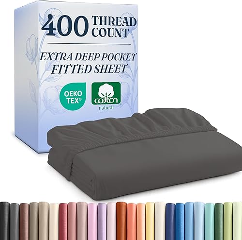 Sábana bajera ajustable de algodón extra profunda de 400 hilos, tamaño matrimonial, sábana bajera individual de lujo para hotel, se adapta