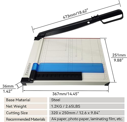 Miniatura 2 de (R) Cortador de papel tamaño carta, 12 pulgadas de longitud de corte, 12 hojas de capacidad, cortador de fotos de papel guillotina con abrazadera