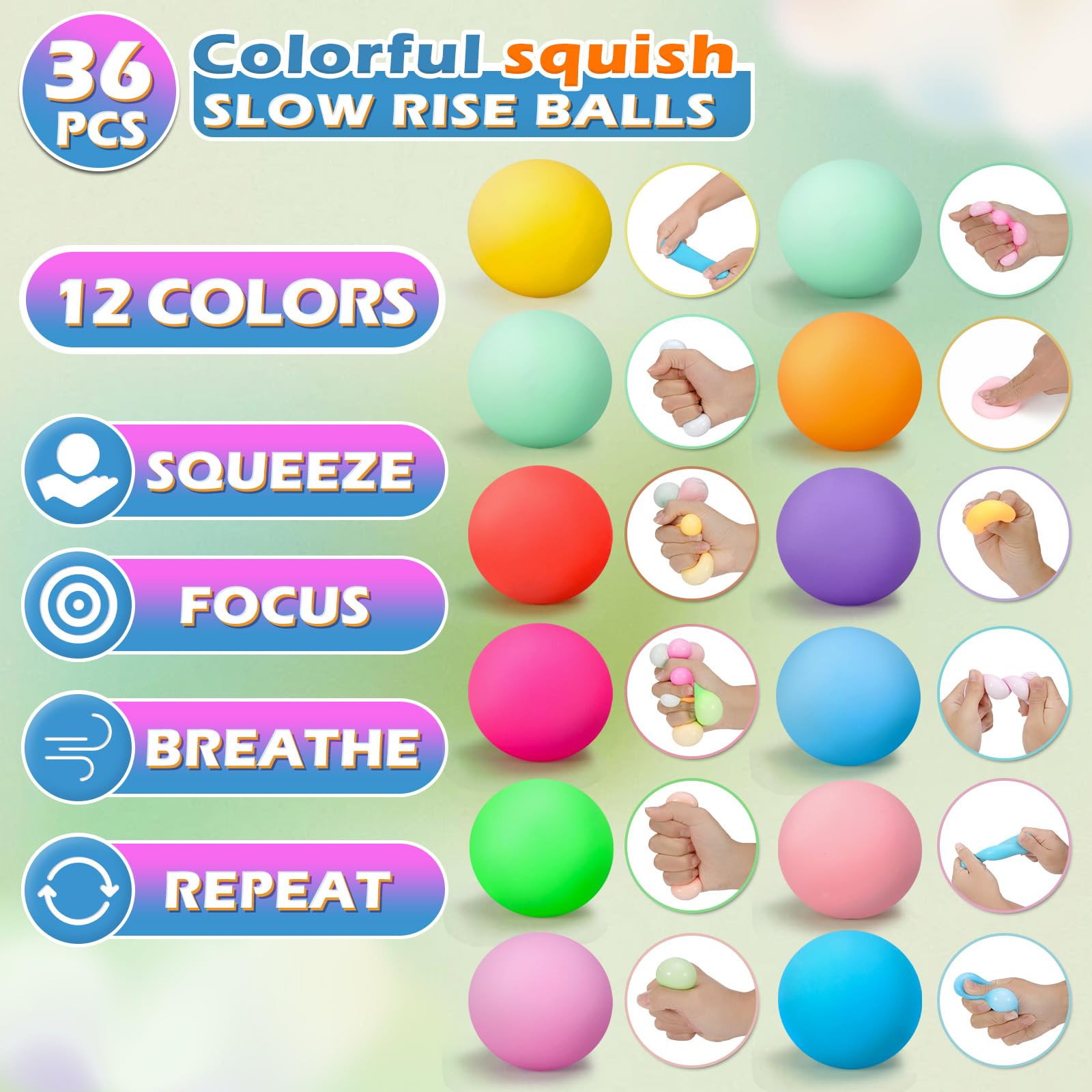 36 PCS Stress Balls for Adults and Kids Fidget Toys Party Bag Fillers for Kids Squeeze Balls Sensory Fidget Toy Soft Squishy Ball for Anxiety Stress Relief - Image 2