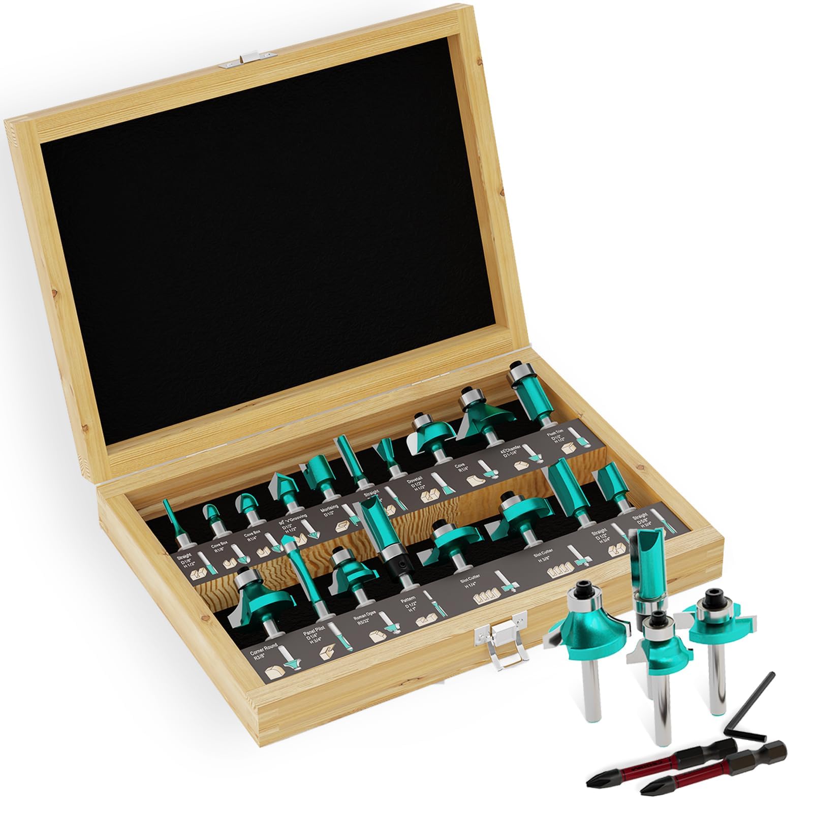 CSOOM Set di 20 frese per legno – Set di frese professionali in carburo con scatola per legno
