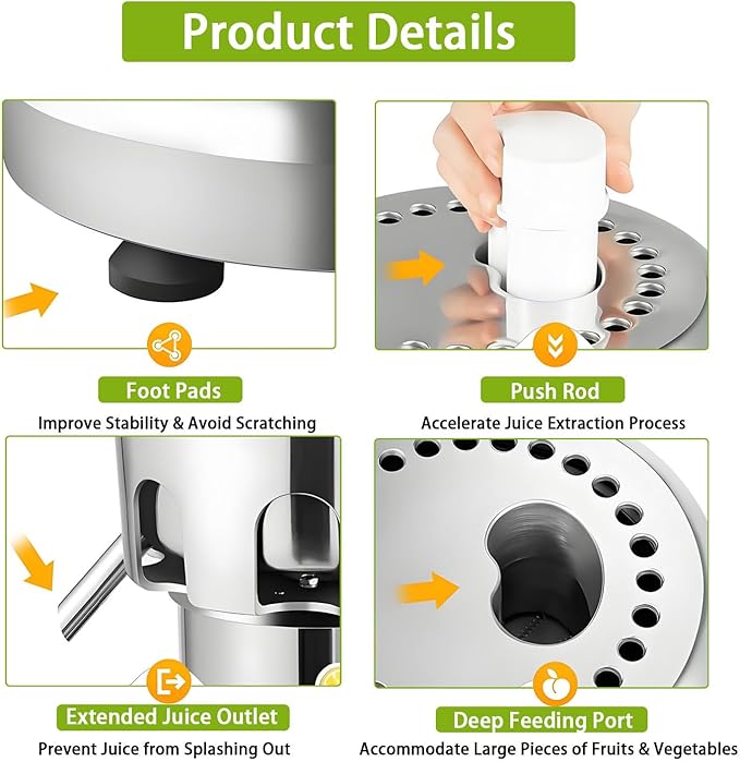Extractor de Jugos Industrial 370W 110V Separación Automática Bajo Ruido miniatura 3