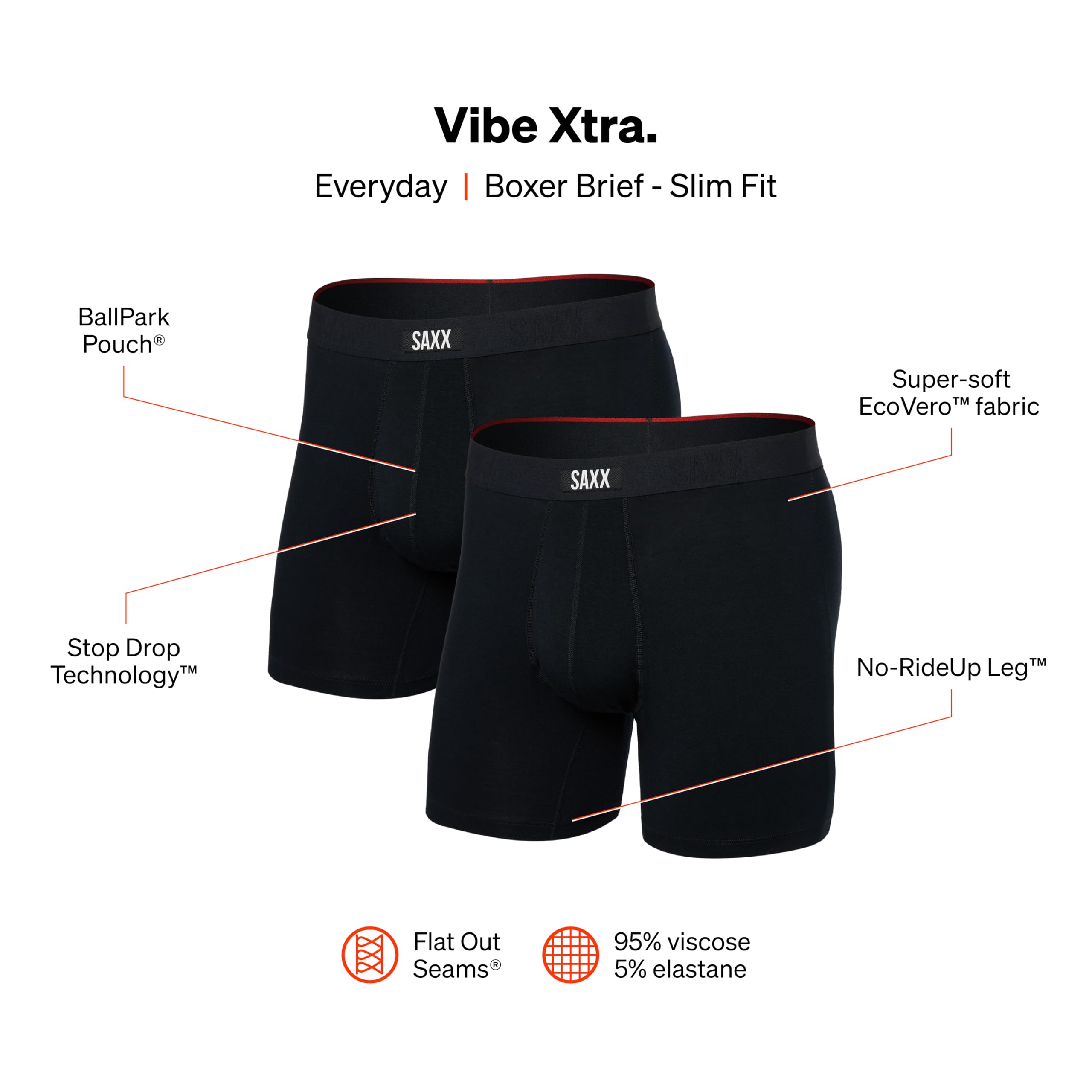 SAXX Underwear Co. Vibe Xtra Herren-Unterwäsche mit Tasche, 2 Stück