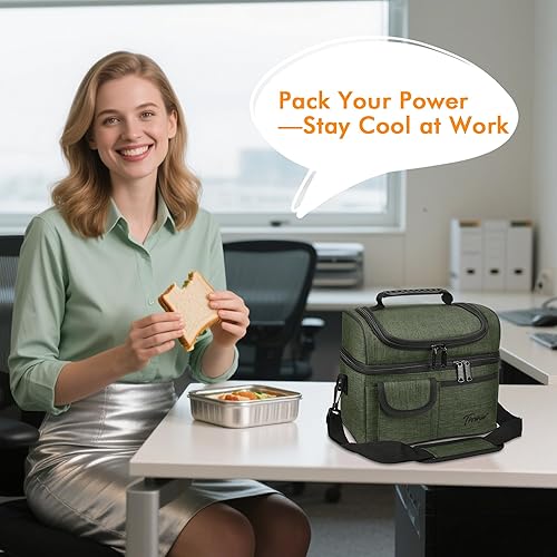 Miniatura 2 de Tirrinia Bolsa de almuerzo aislada, a prueba de fugas, térmica Bento para mujeres y hombres, doble compartimento con correa para el hombro, 10.3 x