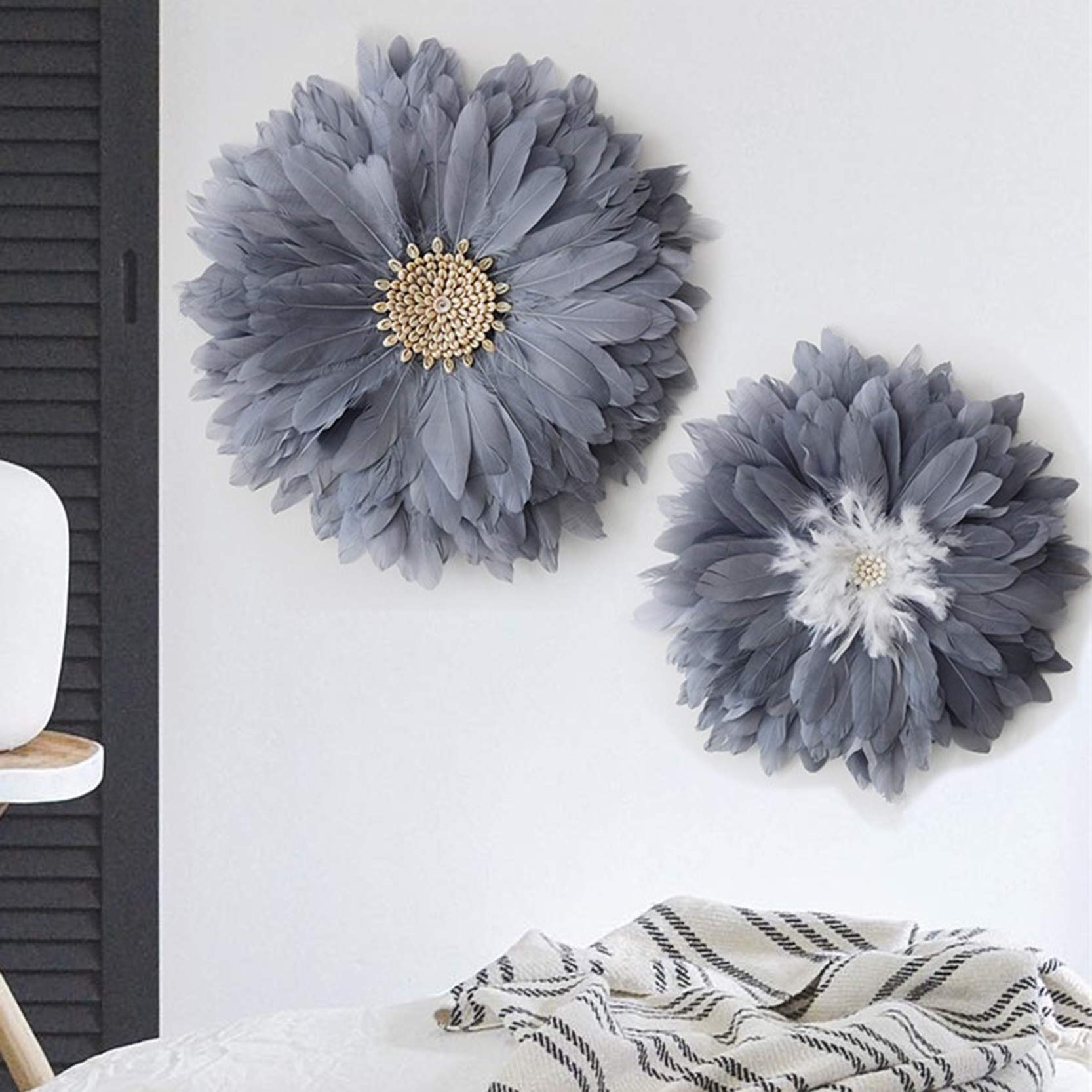 ZNKZJ Pluma para Colgar en la Pared Decoración de Pared de macramé, Colgante Hecho a Mano Decorativo Plumas de macramé Decoración del hogar Bohemia para el Fondo del sofá,Grey_50cm