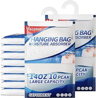 Vacplus Moisture Absorber, 6 Pack Desiccant Hanging Bag for Closet and Enclosed Space, 14 OZ Dehumidifier Bags Effectively Trap Extra Moisture, Hanging Moisture Absorbers Eliminate Unpleasant Smell