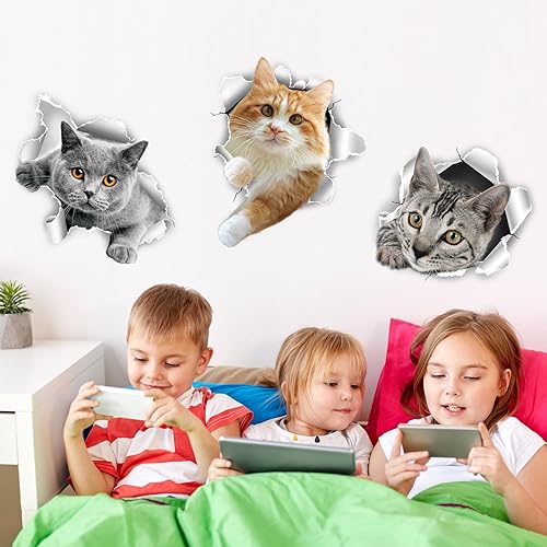 Miniatura 5 de 3 hojas 3D animal impermeable tapa de PVC adhesivo de vinilo extraíble gatos papel pintado murales gato divertido gato cubierta cubierta tapa
