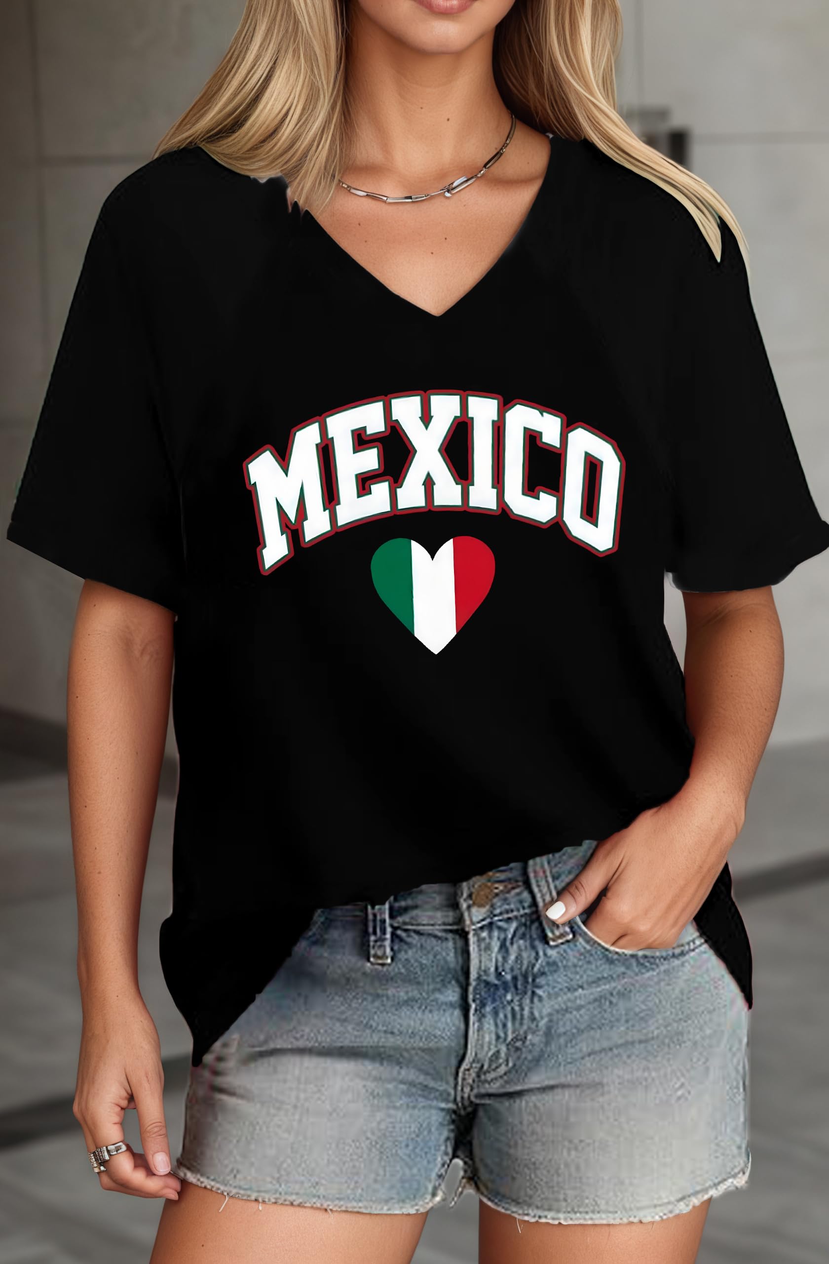 Photo 1 of Mexico Shirts for Women Mexican Graphic Tees Vintage 2000S Casual Vacation Short Sleeve Oversized T Shirts Black