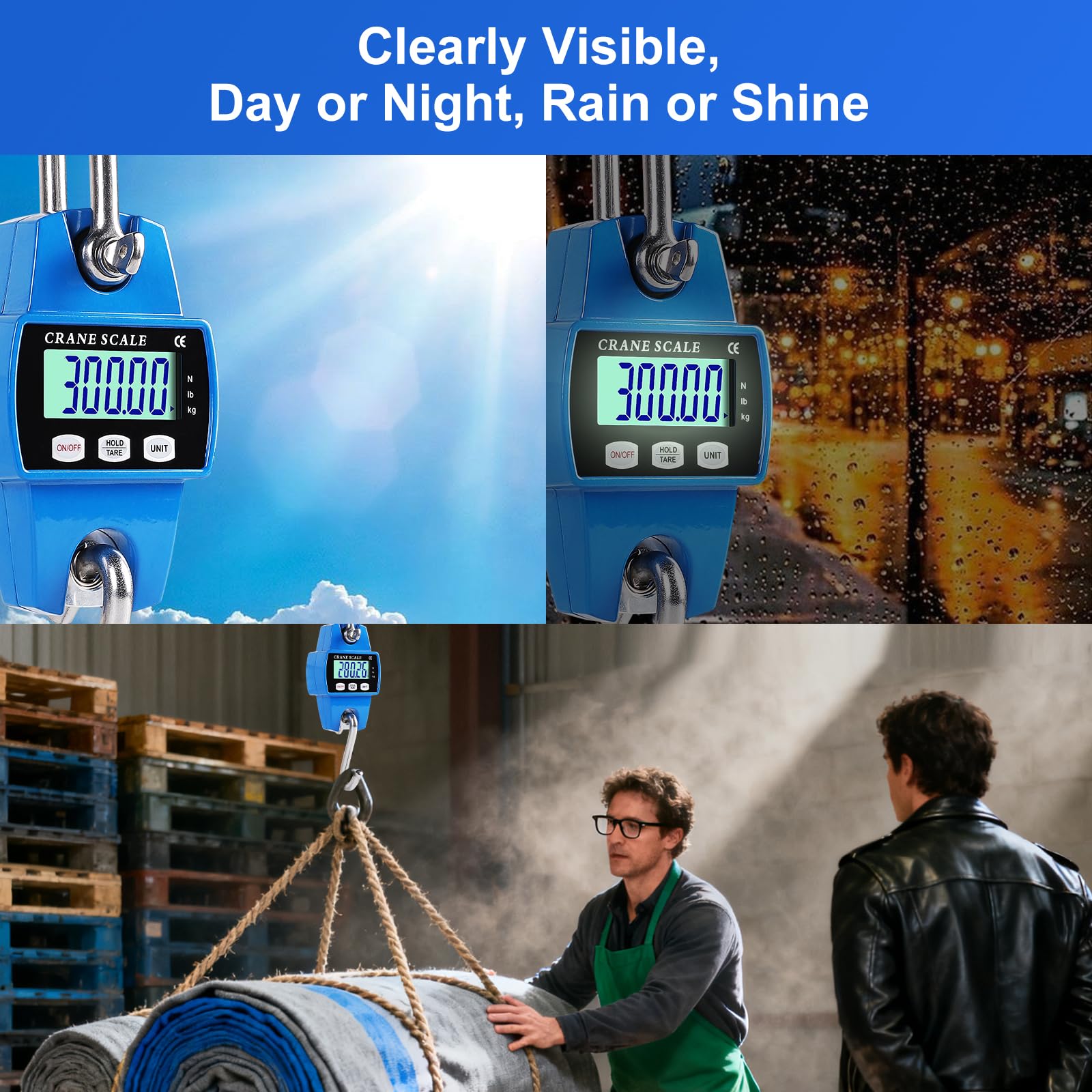 EFUTURETIME Balance Suspendue Numérique 300 KG, Balance À Grue Crochet Électronique en Aluminium avec Capteur Précis LCD Portable pour Chasse, Pêche, Ferme, L'usine, Pesage sur Quai, Bleu