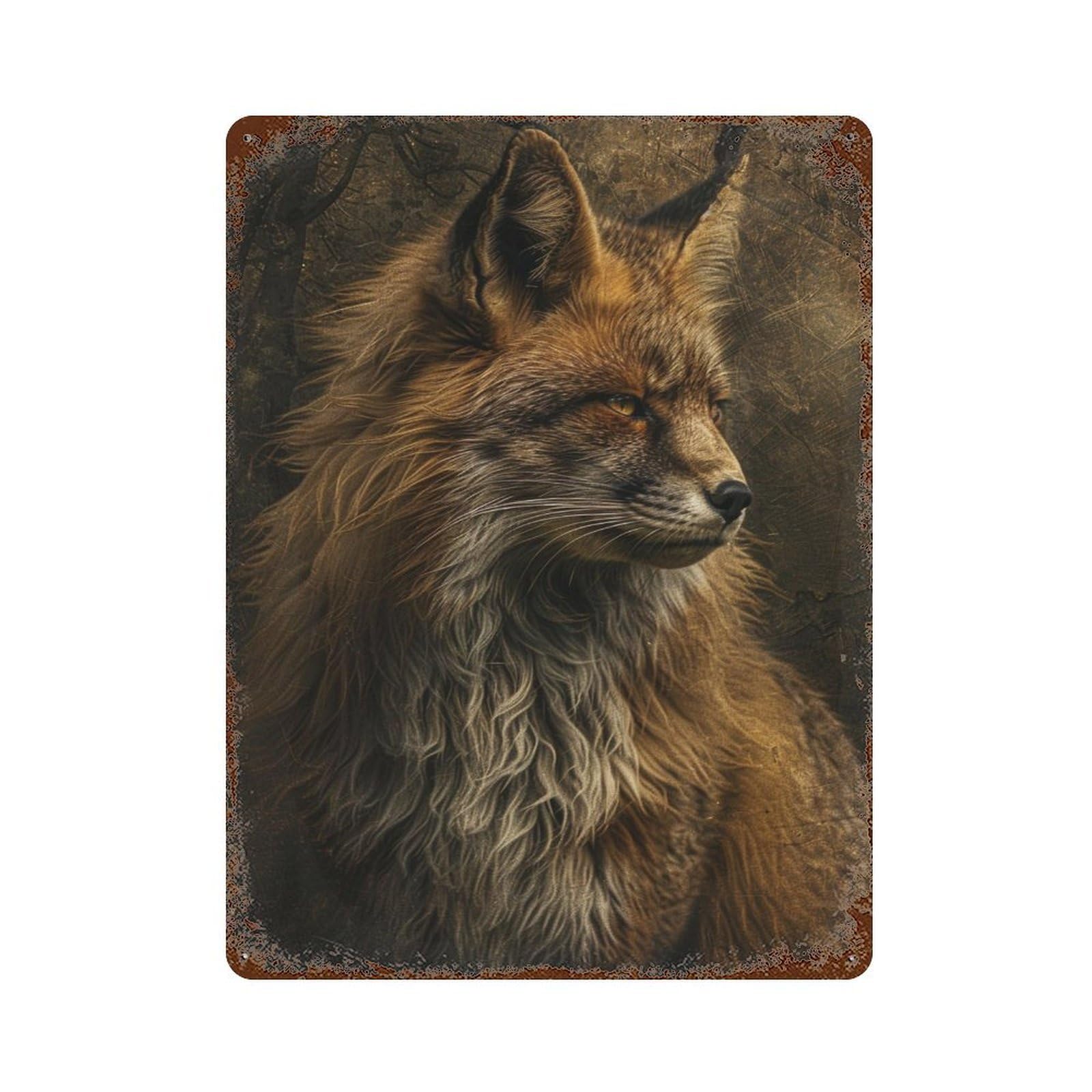 Retro Metal Sign with Wild Fox Portrait -1 Design 15.7"x11.8", for Farmhouse, Kitchen And Entryway Decor, Shabby Chic Decor