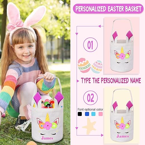 Miniatura 2 de Jocidea - Cesta de Pascua personalizada, 1 paquete de cesta de Pascua personalizada para niños y niñas, cestas de Pascua personalizadas para niños,