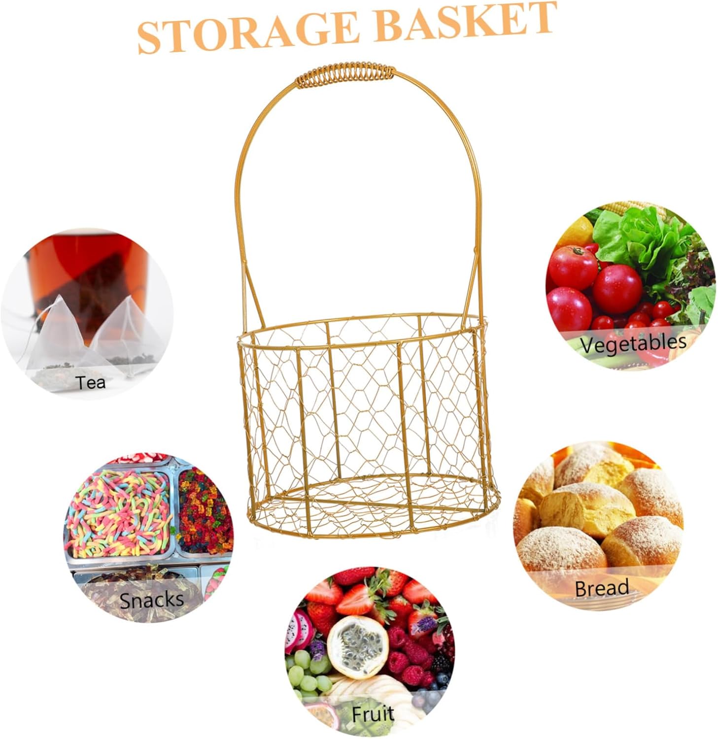 KICHOUSE Metal Coffee Storage Basket Organizer for Countertop Modern Decorative Holder for Coffee Tea and Candy Stylish Storage