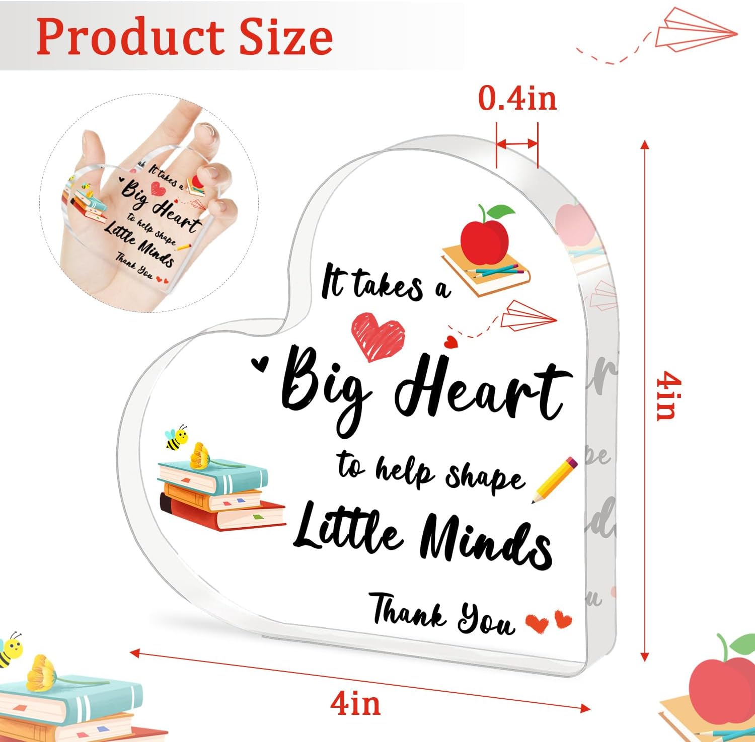 Teacher Valentine Gift, Valentines Day Gifts for Teachers - Acrylic Heart Shape Teachers Plaque 4×4 in, Teacher Retirement Gifts for Women Men, End of Year Thank You Teacher Keepsake - Image 5