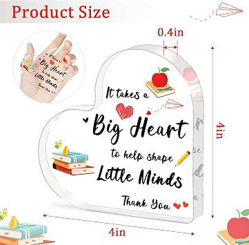 Teacher Appreciation Gifts, End Of Year Teacher Gifts - Acrylic Heart Shape Teachers Plaque 44 in, Teacher Retirement Gifts for Women Men, End of Year Thank You Teacher Keepsake