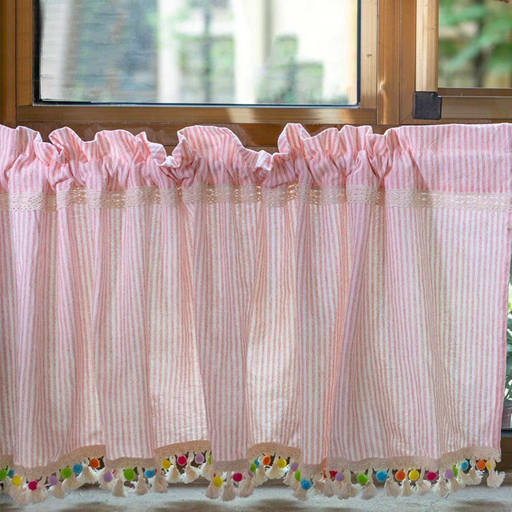Cortinas de algodón cortas para baños y salones con diseño a rayas 1