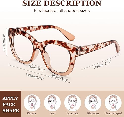 Miniatura 2 de AQWANO Stylish Oversized Reading Glasses for Women Fashion Designer Readers Blue Light Round Computer Glases with Spring Hinge,2.5