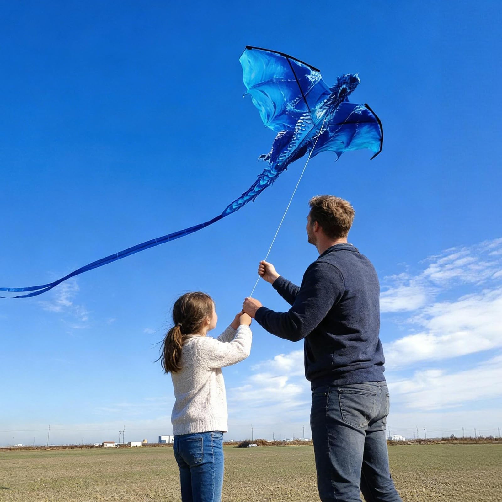 Cometa dragón grande para niños y adultos, fácil de volar con cuerda de 300 pies, perfecta para playa, parque, actividades al aire libre, regalo para niños y niñas (hielo)