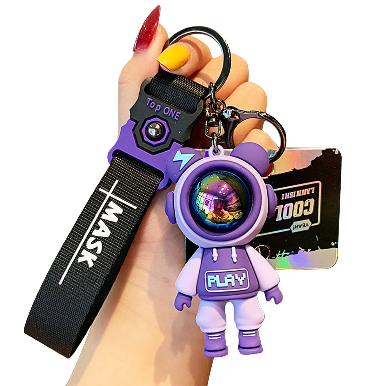 BluelansCreative Keychain Cool Robot Bear Keychains Backpack Bag Charm Wristlet Bracelet Key Chain Keyring for Women Men Girl Boy Purple