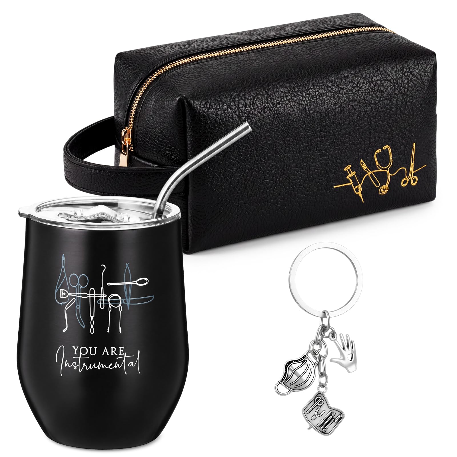 Dandat 3 Set Surgical Tech Thank You Gifts 12oz Tumbler Toiletry Keychain