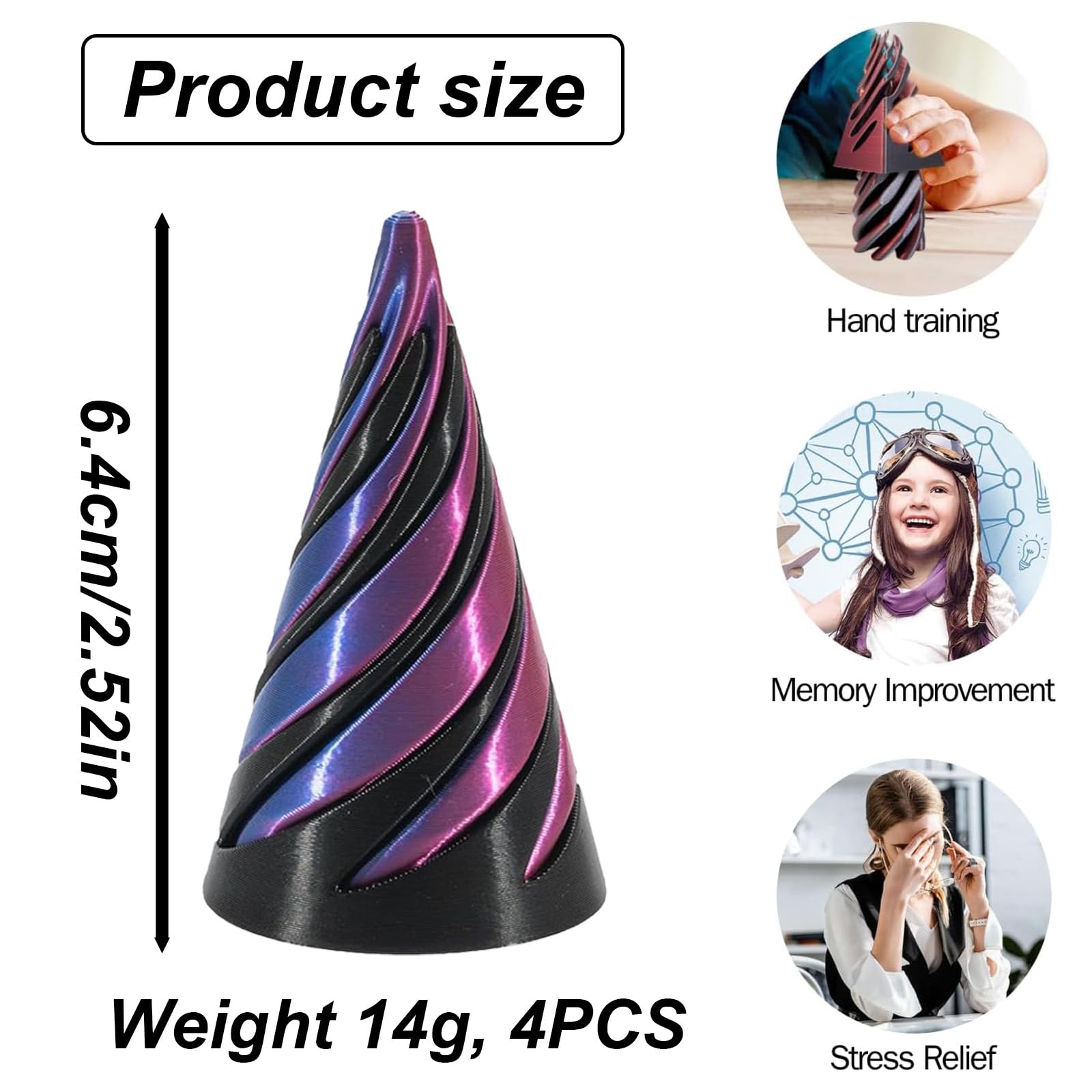 4 Pack Spiral Cone Fidget Toy Set, Fidget Cone - Image 2