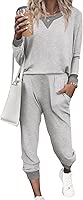 Ekouaer Pajamas Set Long Sleeve Pj Sets 2 Piece Jogger Pajama Sets Soft Sleepwear Loungewear for Women