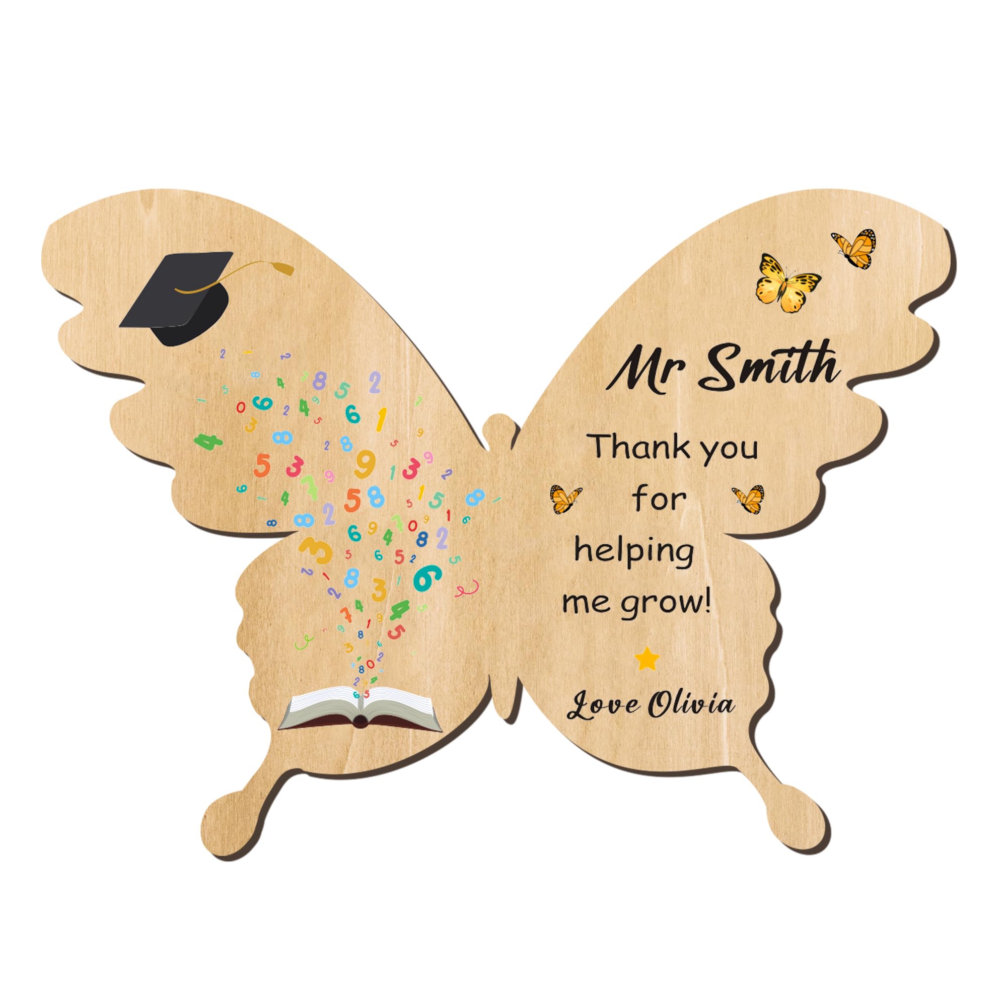 Personalised Teacher Gifts for Women Men Custom Fridge Magnets Gifts Thank You Gift Thank You Teacher Appreciation Gifts for Teacher End of the Year Assistant Tutor (Wood-Butterfly, Design 2)