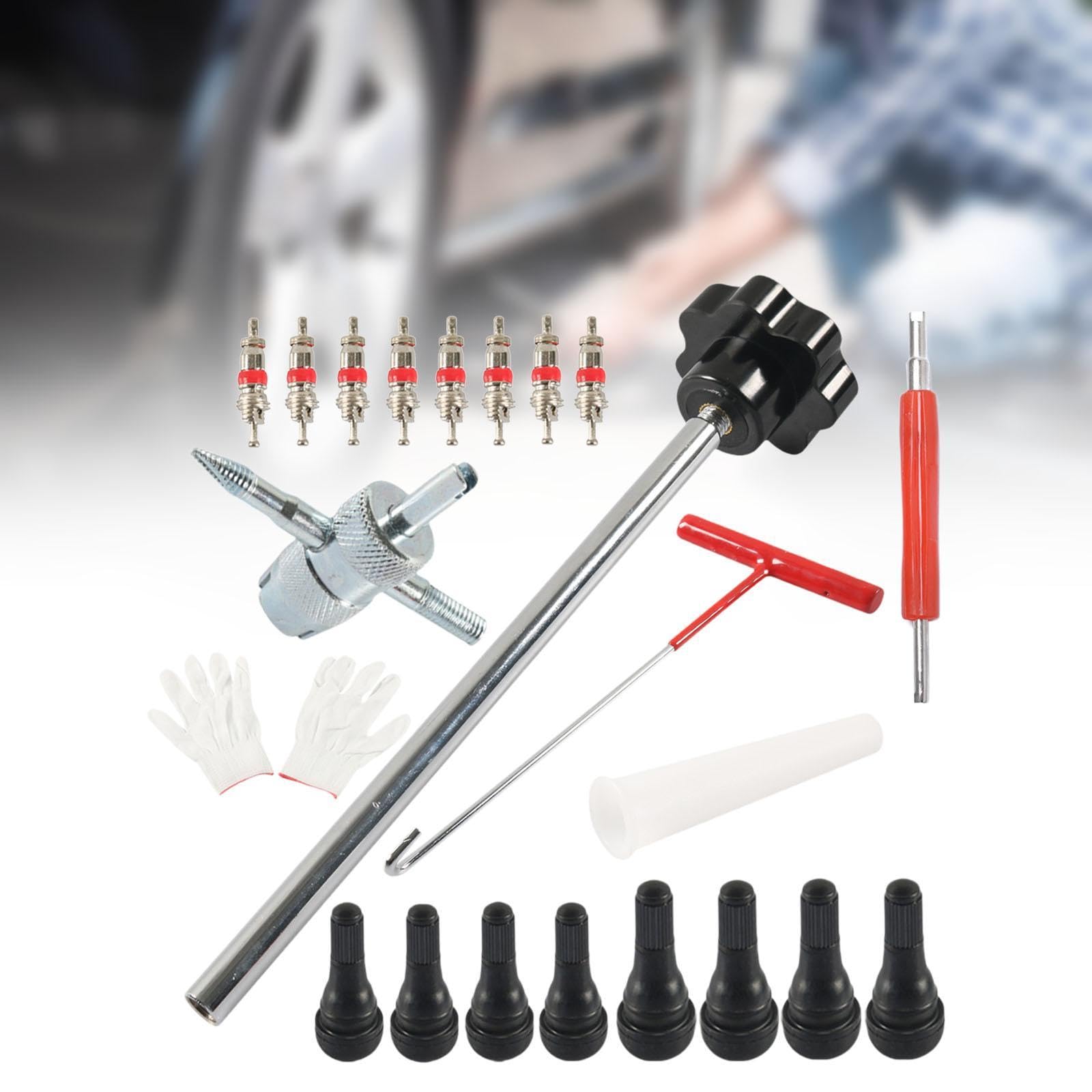 4 Piezas Kit para Reparación de Válvulas de Neumáticos con Instalador de Válvulas Extractor de Núcleos Accesorios Universales Y Resistente Al Desgaste, Negro 22 Piezas