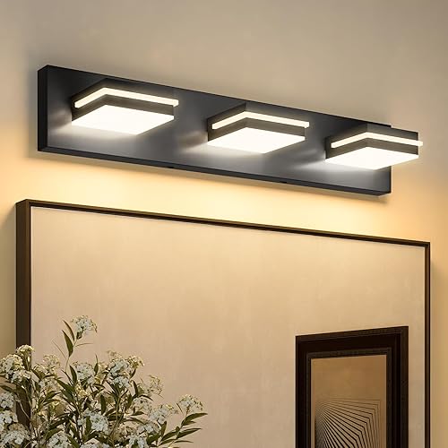 VOLISUN 5CCT - Lámparas de baño sobre el espejo, regulable, cabezal giratorio de 360, 24 pulgadas, 3 lámparas de tocador de baño, luces LED negras