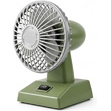 Sourcingbay 4 Inch Retro Desk Fan, Mini Oscillating Table Fan with 2 Speeds, USB-C or 3 AAA Powered, Personal Airflow for Office Bedroom, Green and Silver