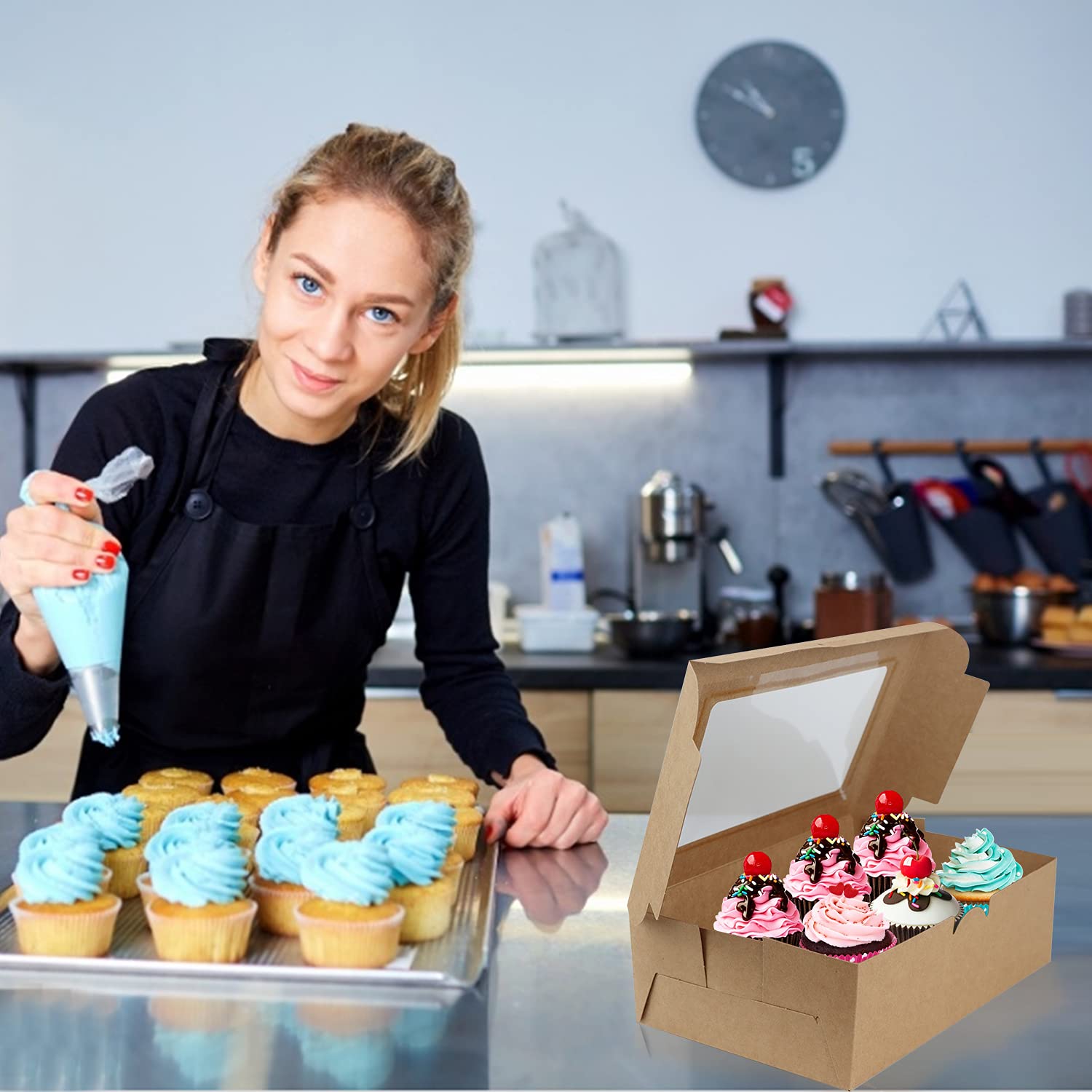 Scatole Per Cupcake Con Finestra - Confezione Da 50, Design A 6 Fori In Cartone Alimentare - Foto 12