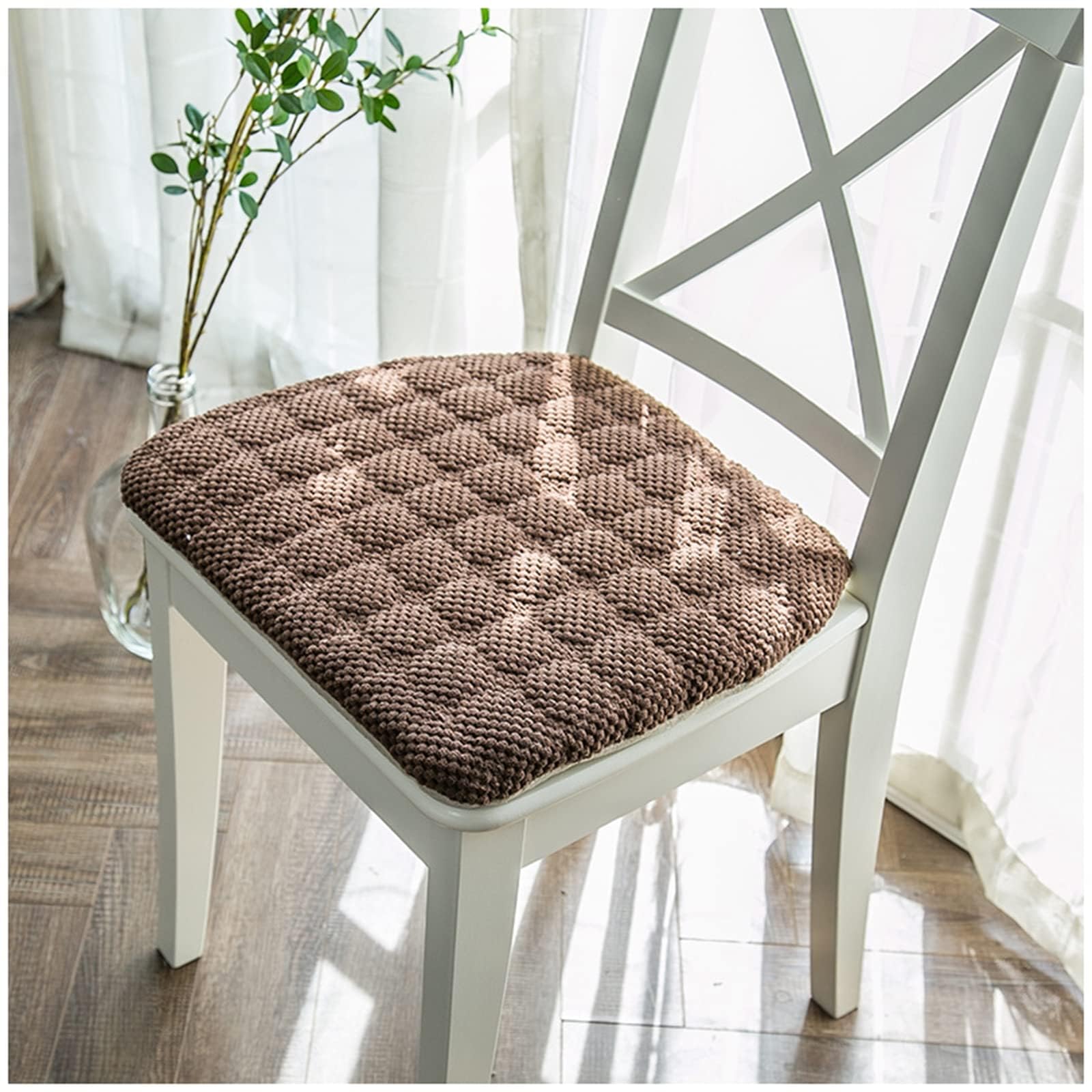 marrone, confezione da 1, cuscino per sedia con laccetti, in memory foam, antiscivolo, 45 x 43 cm, cuscino per sedia/seduta, antiscivolo, cuscino per sedia da cucina, con lacci