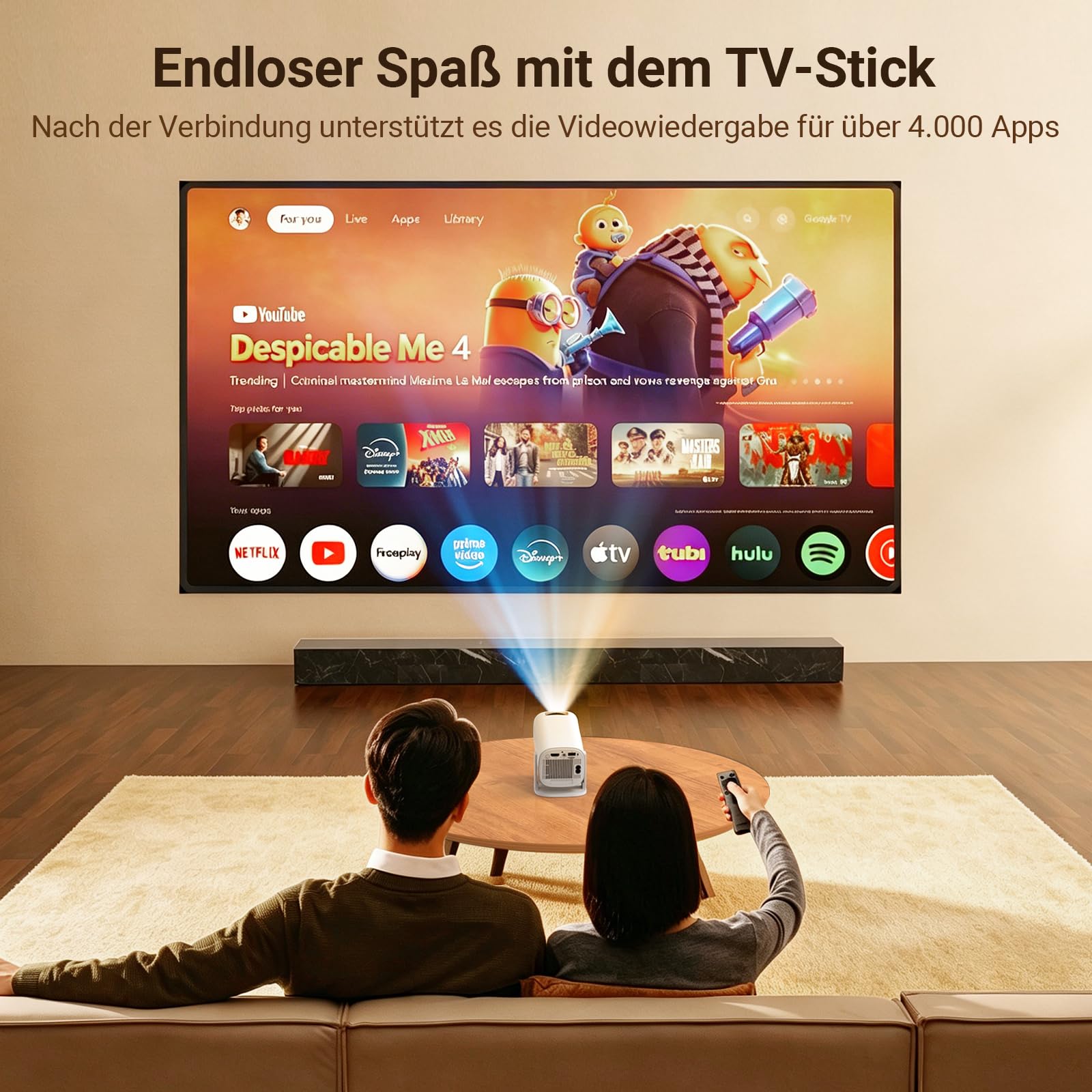 Mini Beamer Unterstützt 4K 1080P,2026 Tragbarer Smart Projektor mit WiFi 6 und BT 5, Automatische Trapezkorrektur, Mini Projektor 180° Drehung Beamer für Heimkino/Outdoor für Handy/HDMI/Laptop