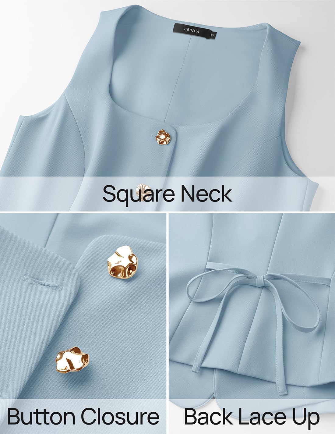 ZESICA 2026 Summer Casual Sleeveless Suit Vest for Women Square Neck Button Down Work Business Blazer Vests Waistcoat - Image 6