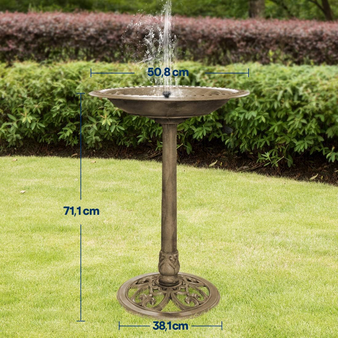 VIVOHOME Baño para Pájaros de Poliresina con Fuente Solar 2 en 1 Baño para Pájaros Antiguo para Jardín al Aire Libre Cuenco para Beber y Comer Pájaros Silvestres - 5