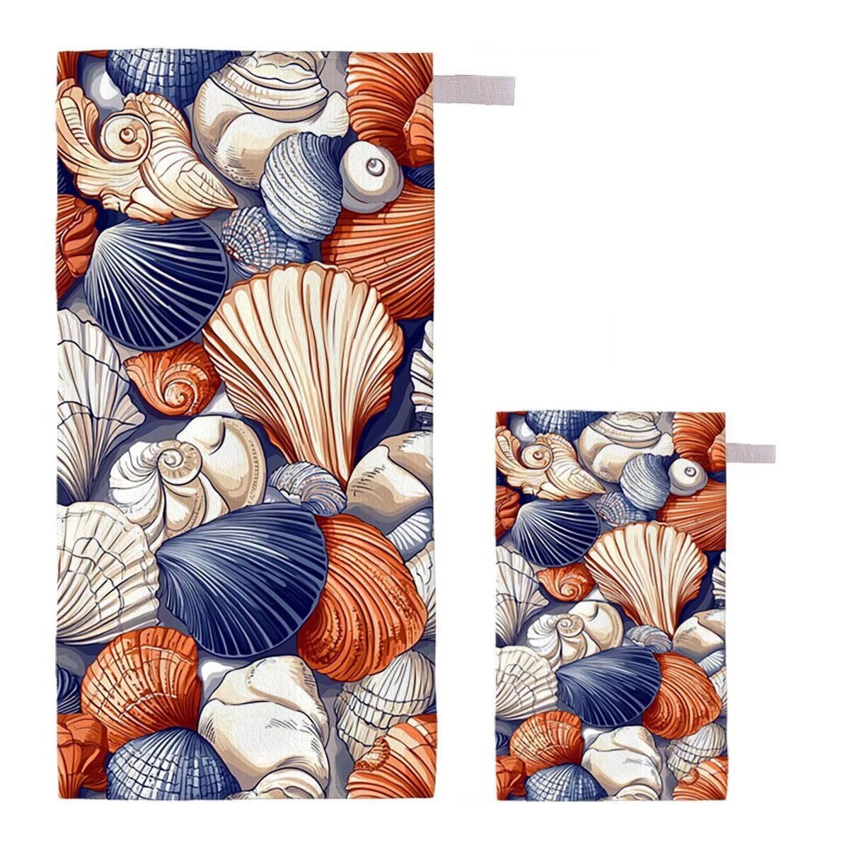 Toalla de Playa Grande 220x100cm/35x70cm, Juego de 2 Toalla Microfibra XXL de Antiarena, Toallas Playa Suave Ligera, Absorbente Secado Rápido, Beach Towel Viaje, Regalo Mujer Hombre (Caparazón) E-22