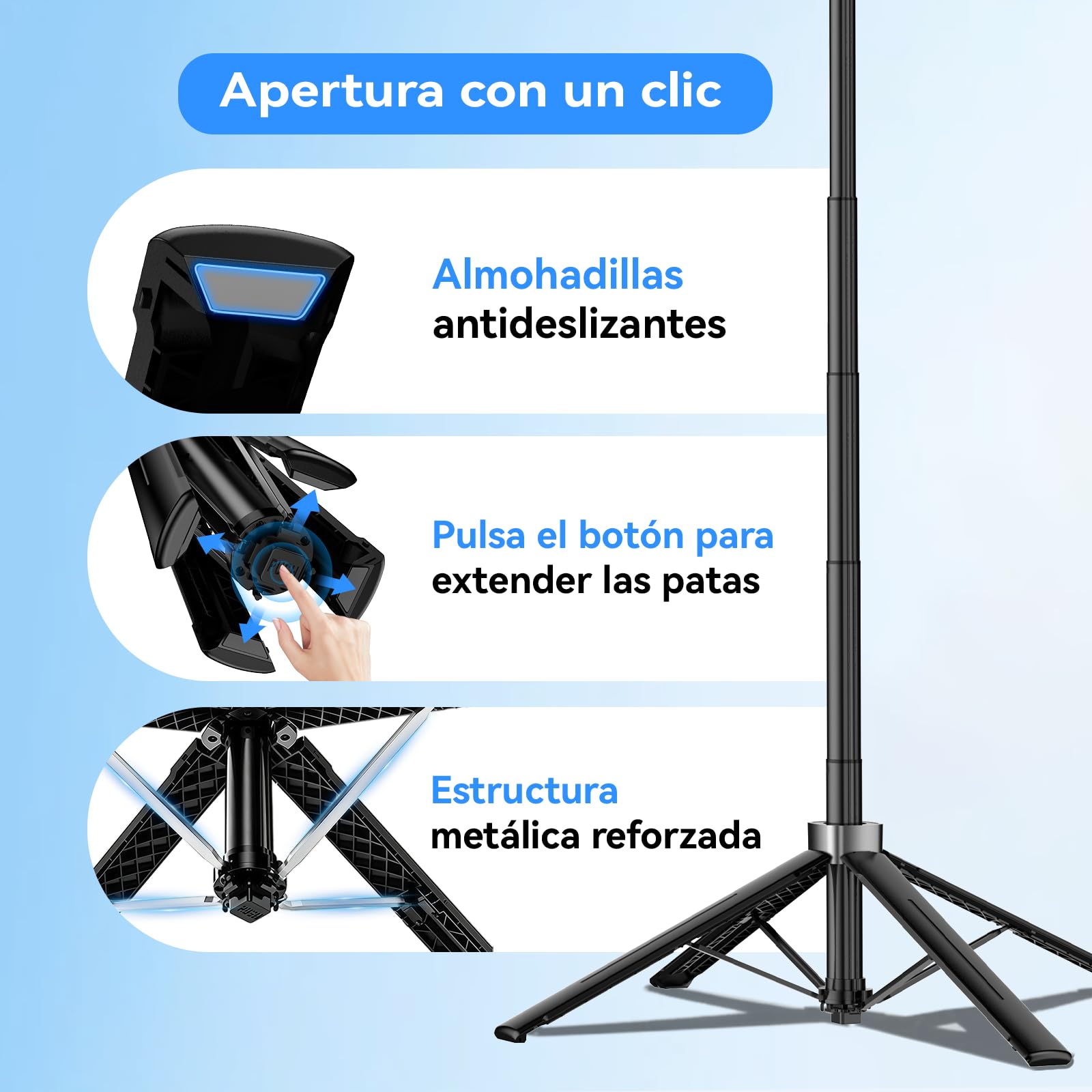 Trípode de Seguimiento Automático Facial para Smartphone 180 cm | Palo Selfie 360° sin App, trípode con control gestos y zoom, para iPhone, cámaras deportivas y vlogs
