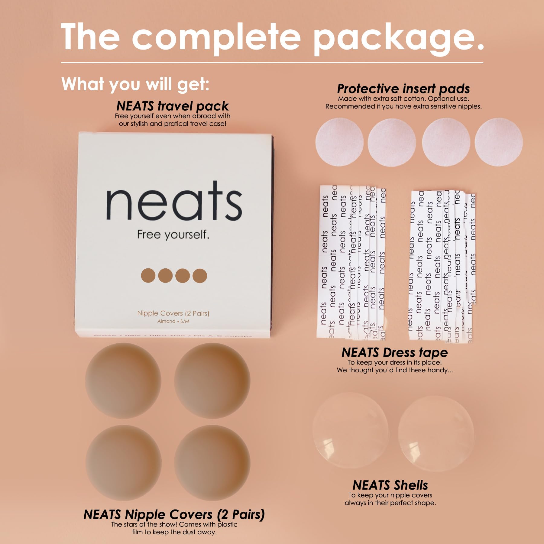 NEATS Cache-Tétons pour Femmes, Adhésifs Réutilisables & Hypoallergéniques (2 Paires)