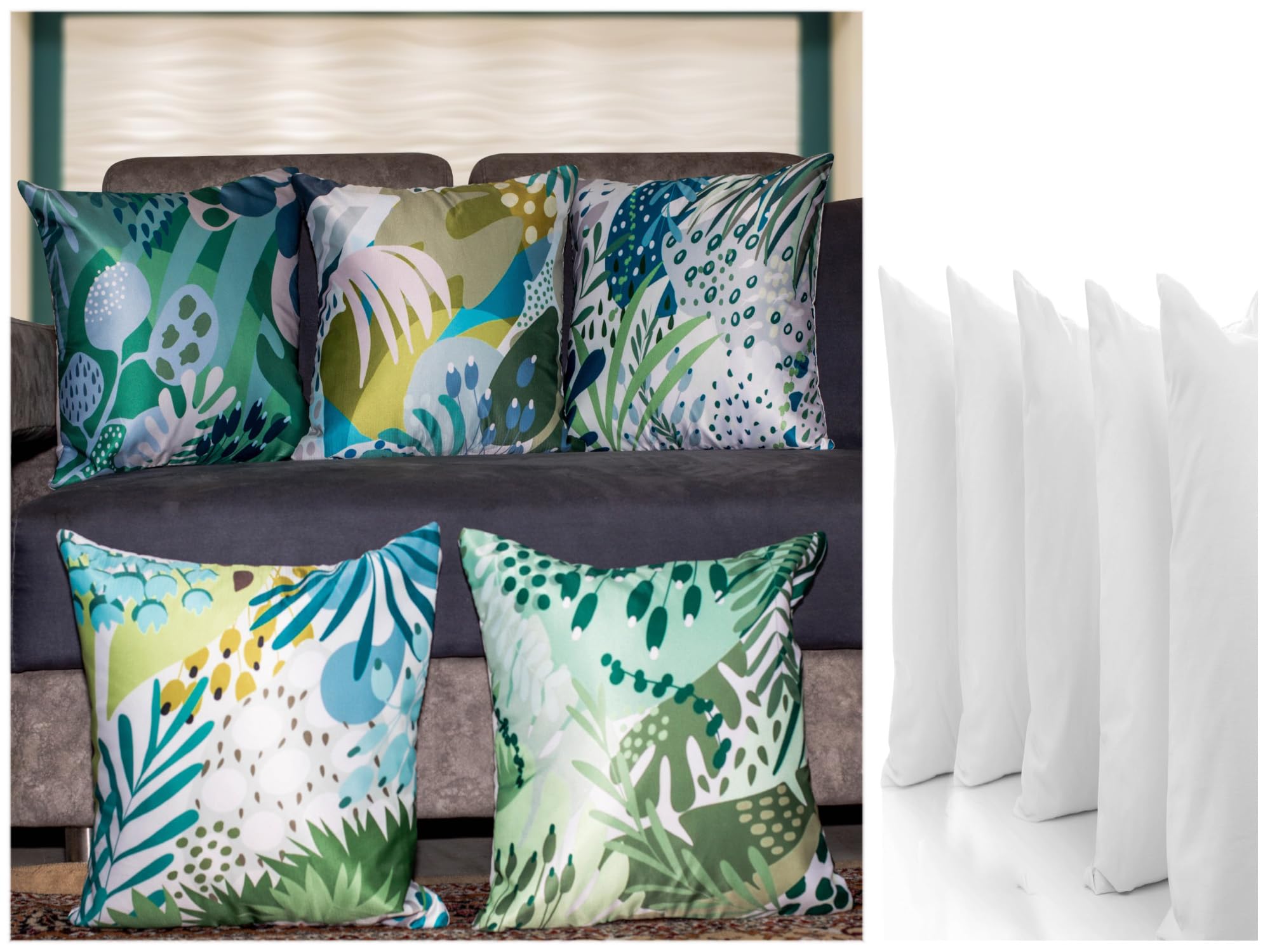 Vendola Satin 250TC Sofa Cushion Pillow Covers, Multicolor, Set of 5 Cushion Covers (16X16 Inches with Fillers, Ferns) (B0CCBXSGYB) Amazon Price History, Amazon Price Tracker