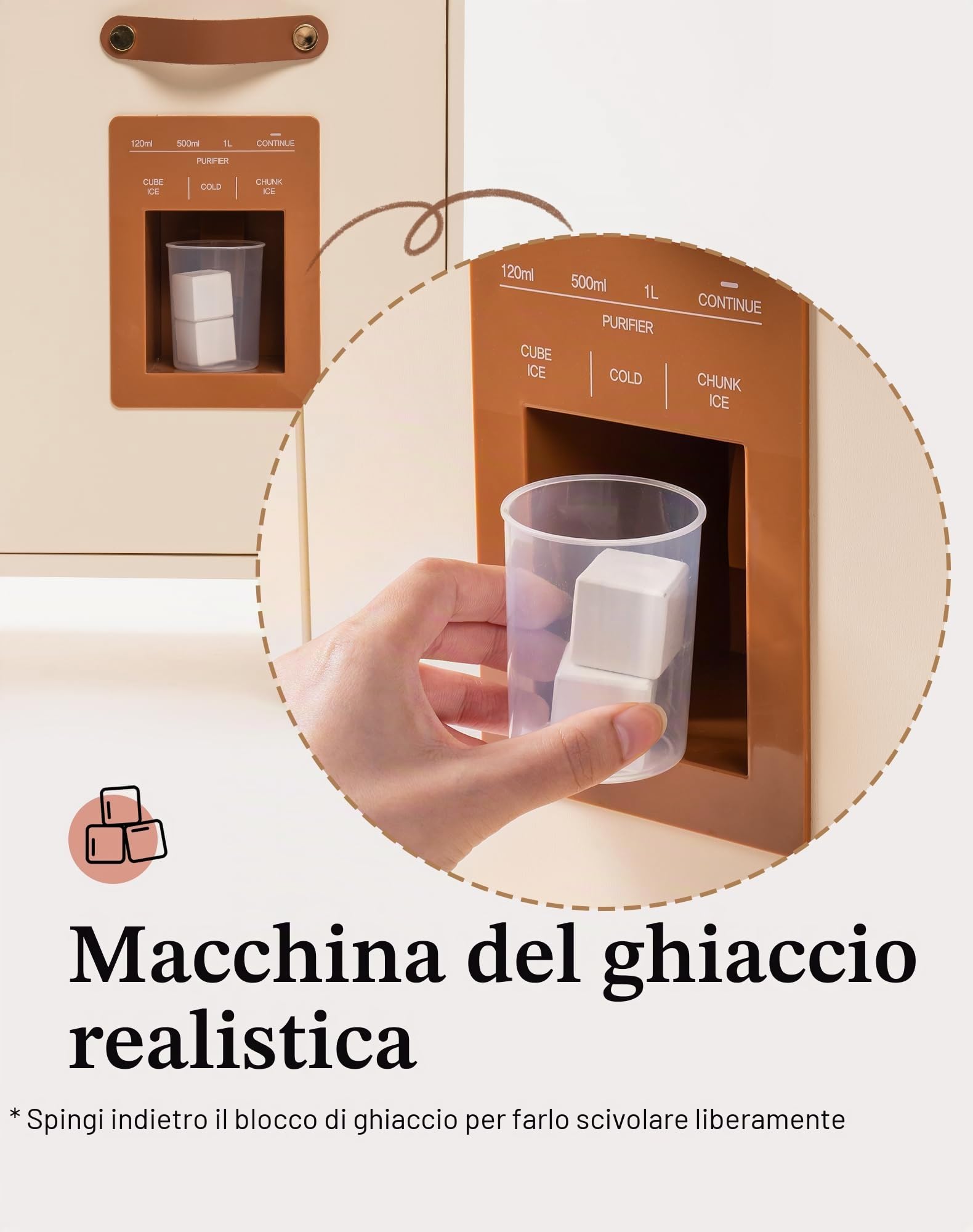 ROBUD Cucina Giocattolo per Bambini in Legno, Gioco Cucina con Dispenser interattivo per cubetti di Ghiaccio e Accessori, Set da Cucina in Legno per Bambini, Regalo per Ragazze e Ragazzi dai 3+ Anni