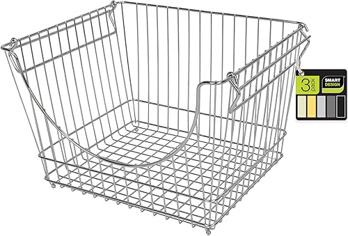Smart Design Cestas apilables con asas  Juego de 6 grandes  Alambre de metal de acero  Organizador de almacenamiento seguro para frutas y verduras
