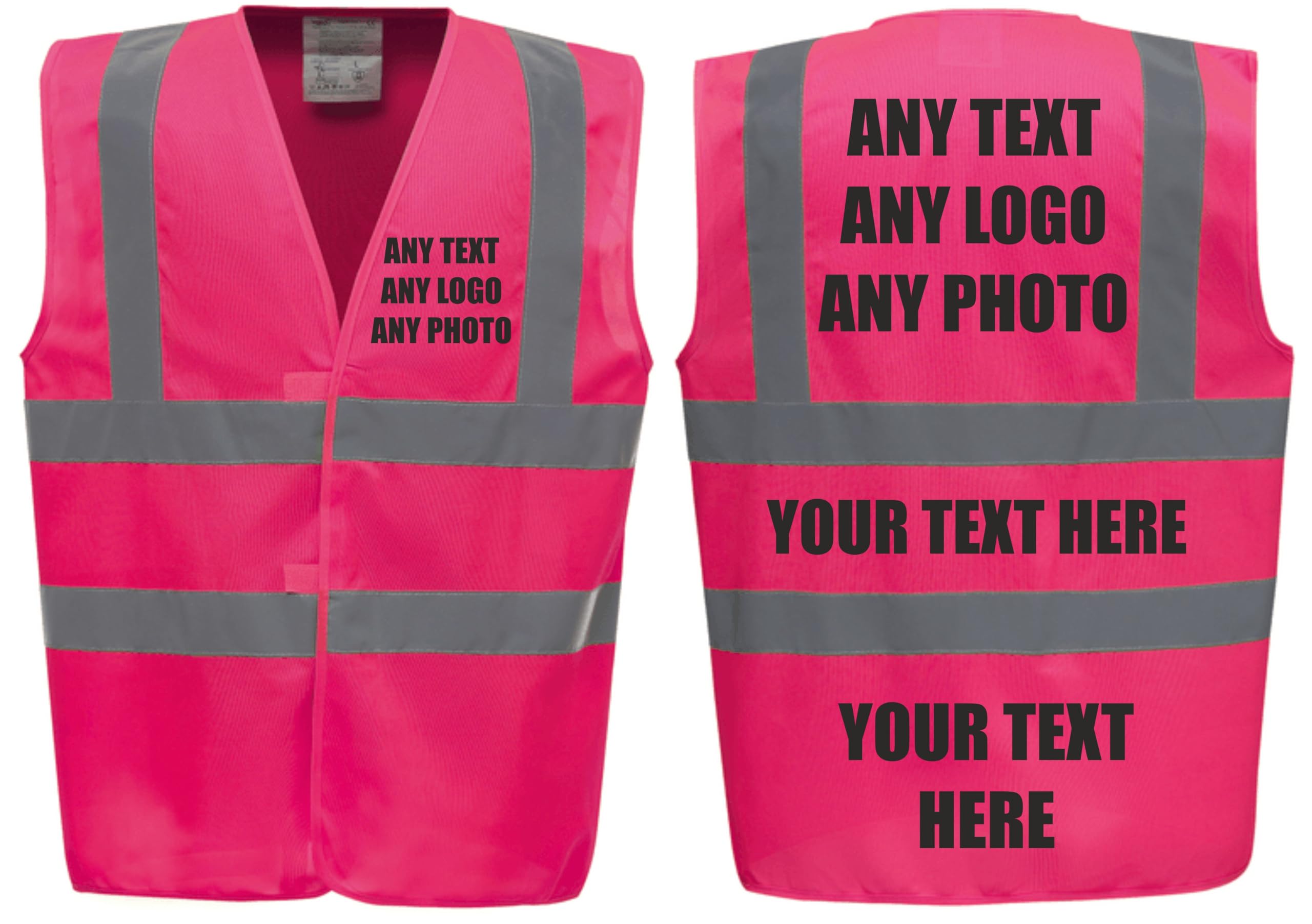 Premium Pink Hi Vis Safety Vest Custom Printed With Your Logo Or Text Waistcoat, Personalise Front and Back, Brand Your Company, Small to 3XL, Brook Hi Vis (Pink, Large)
