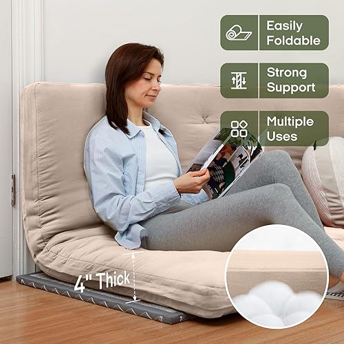 Miniatura 2 de ZonLi Colchón de futón japonés tamaño individual de 75 x 39 pulgadas, funda 100% algodón de 4 pulgadas de grosor, colchón de tatami plegable, tapete