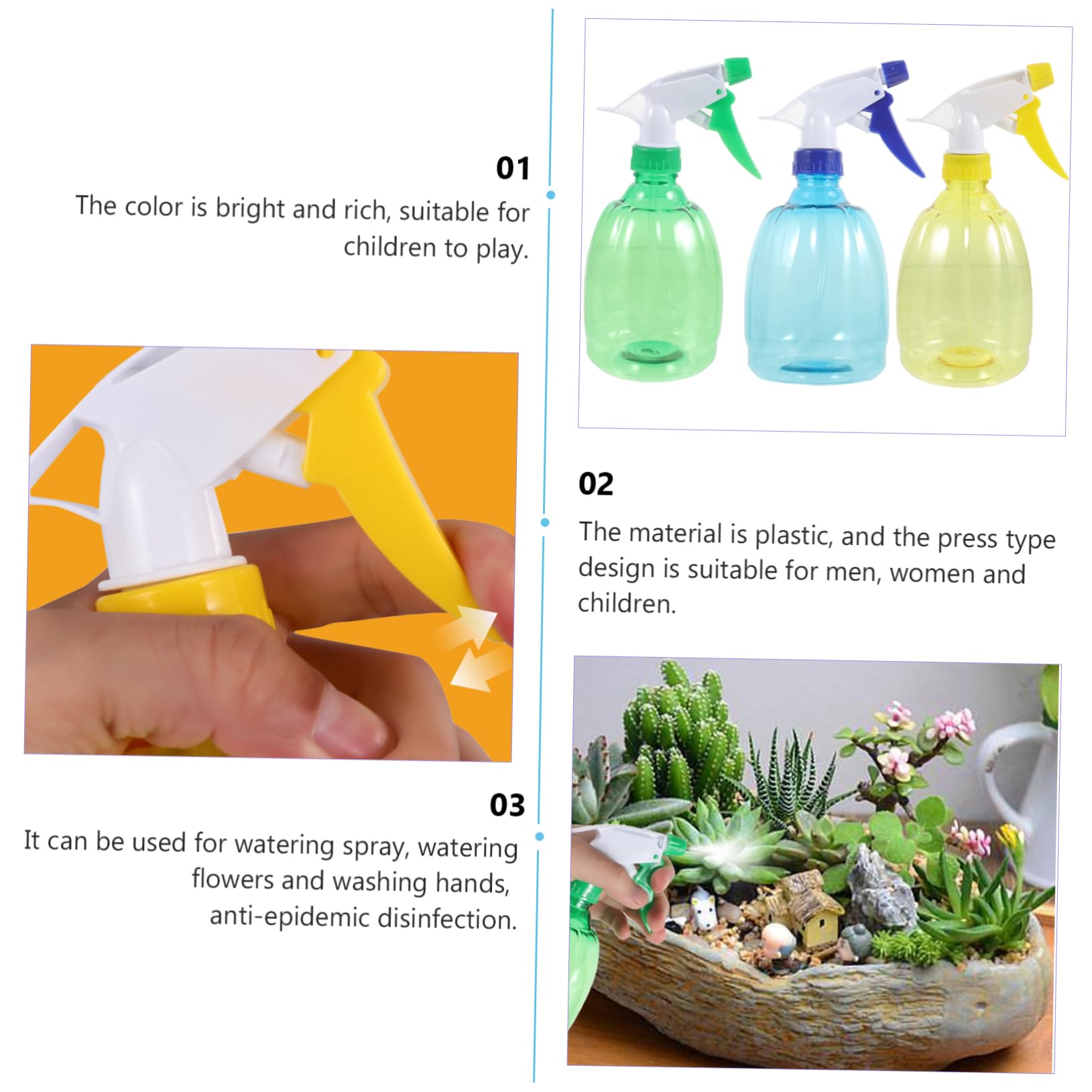 Yardwe Lot De 3 Vaporisateurs Réglables Pour Arrosoirs De Jardin Petits Pulvérisateurs Pressés À La Main Brume Fine Pour Plantes Dextérieur 3 Pièces X 3