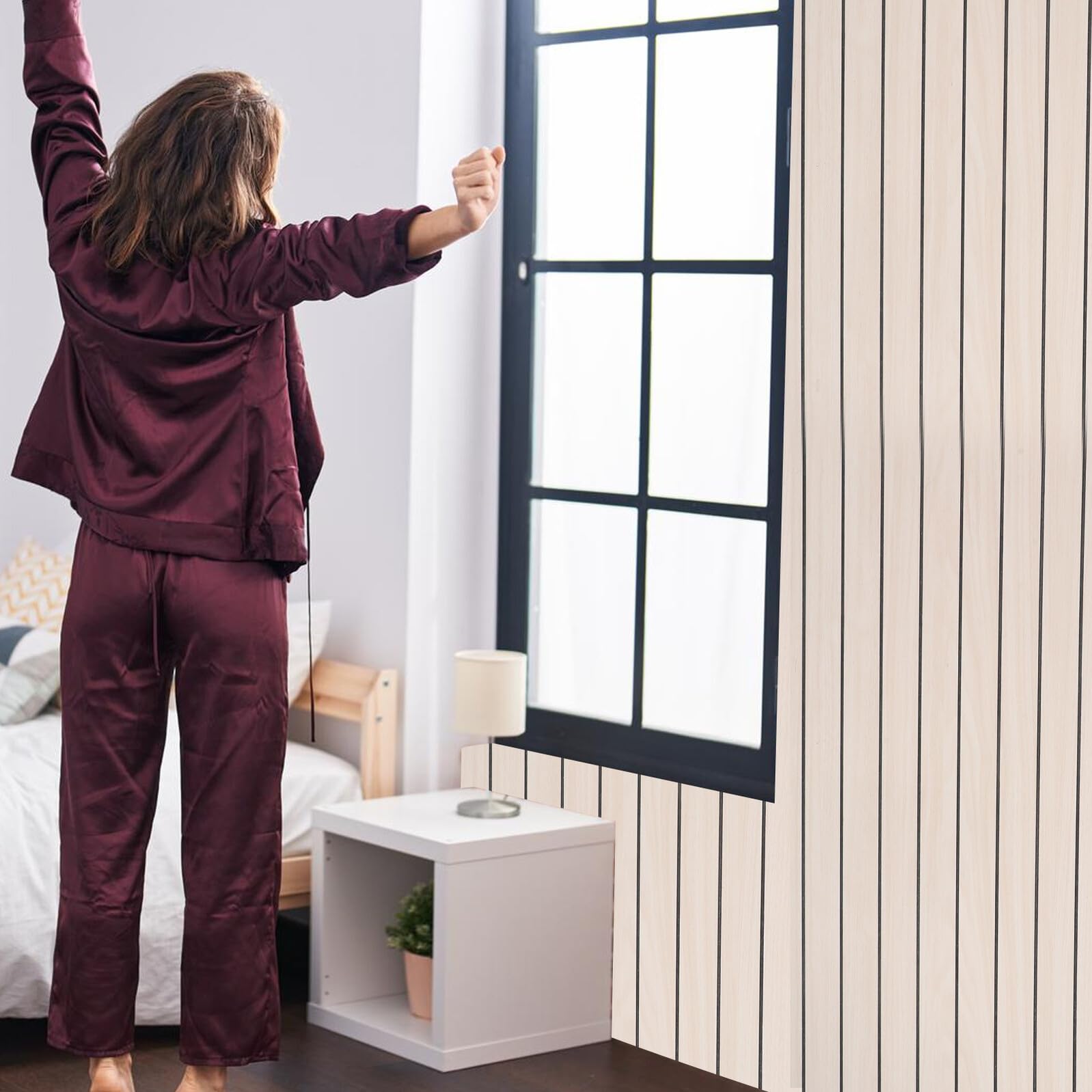 OUNONA Selbstklebende 3D Wandpaneele Lamellenwandtapete 300X40cm Wasserfest Strukturiert Abnehmbar Wandaufkleber für Bad Wohnzimmer Schlafzimmer