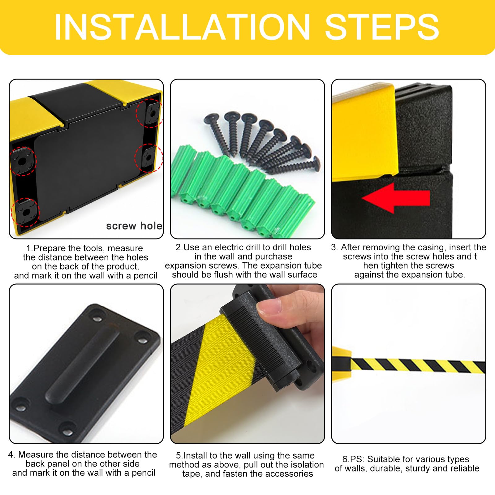 Nastro di sicurezza estensibile da 5 metri, con involucro in plastica ABS, montaggio a parete, estensibile, per coda (A)