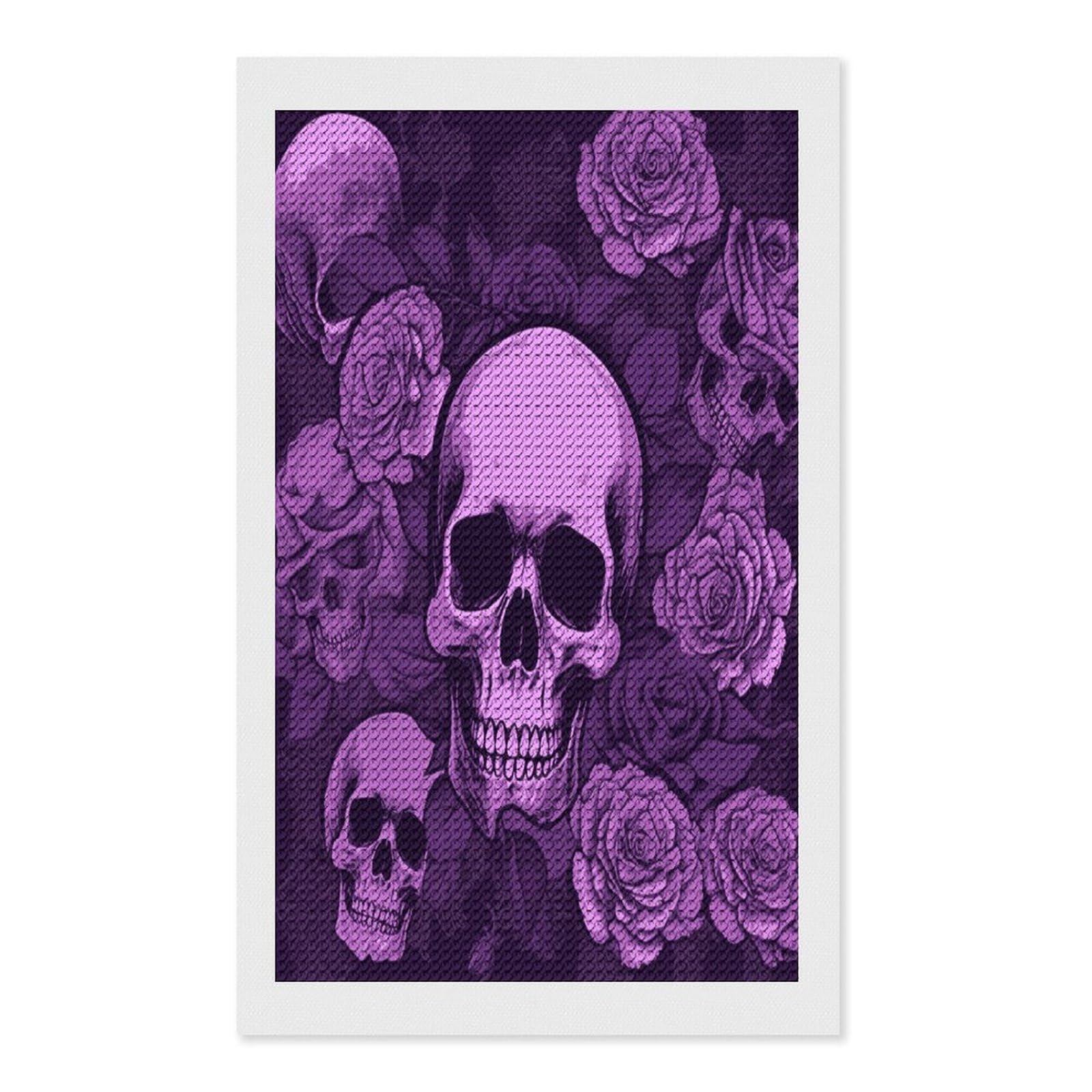 FekiLoot Purple Skulls and Roses Diamond Art Kits for Adults Diamond Painting Kits for Beginners DIY Diamond Art Kits Round Full Drill Diamond Dot Gem Painting for Home Wall Decor Gift 12"x20"