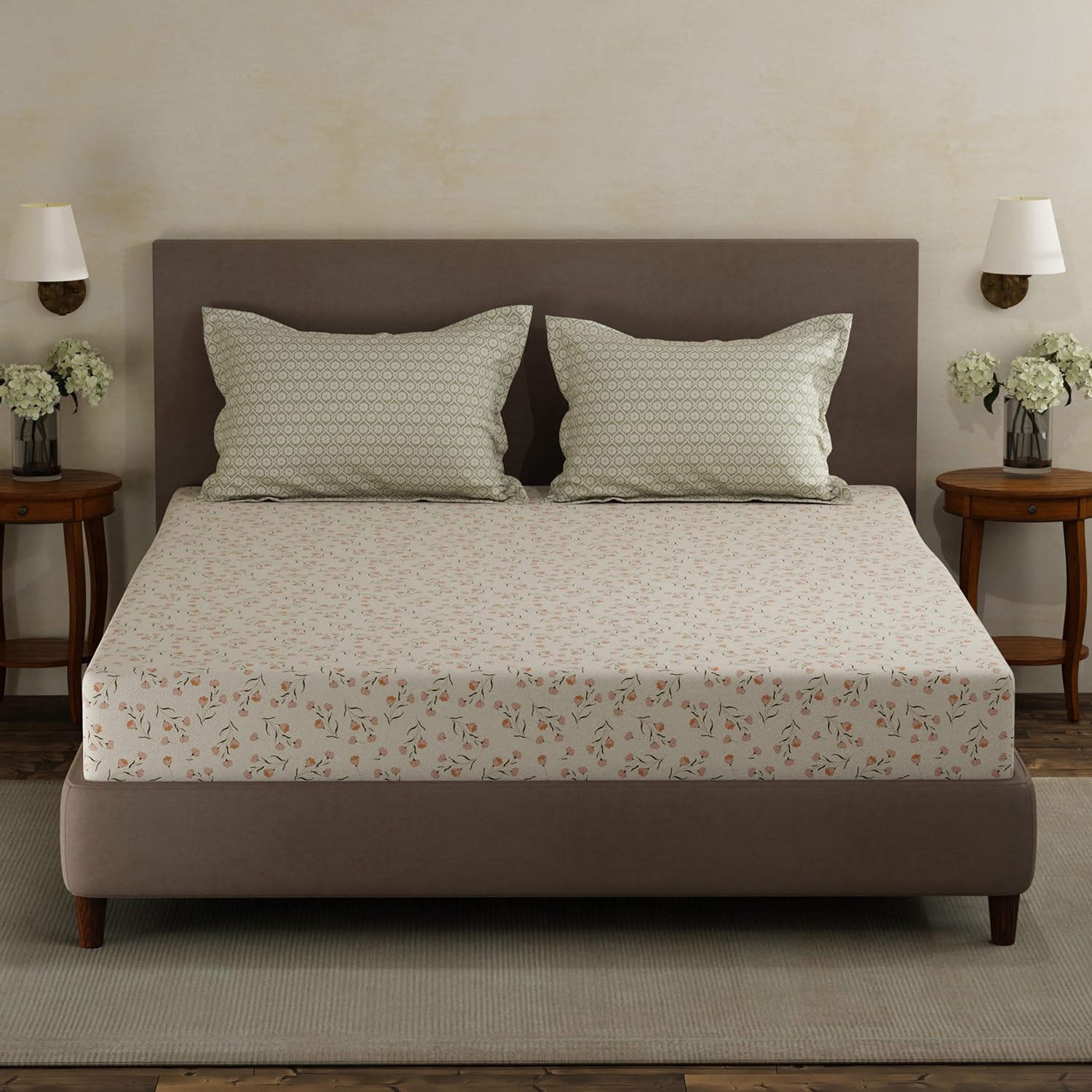 Blue Floral King Size Bedsheet Set - 100% Cotton -28 Blue Floral King Size Bedsheet Set - 100% Cotton -28