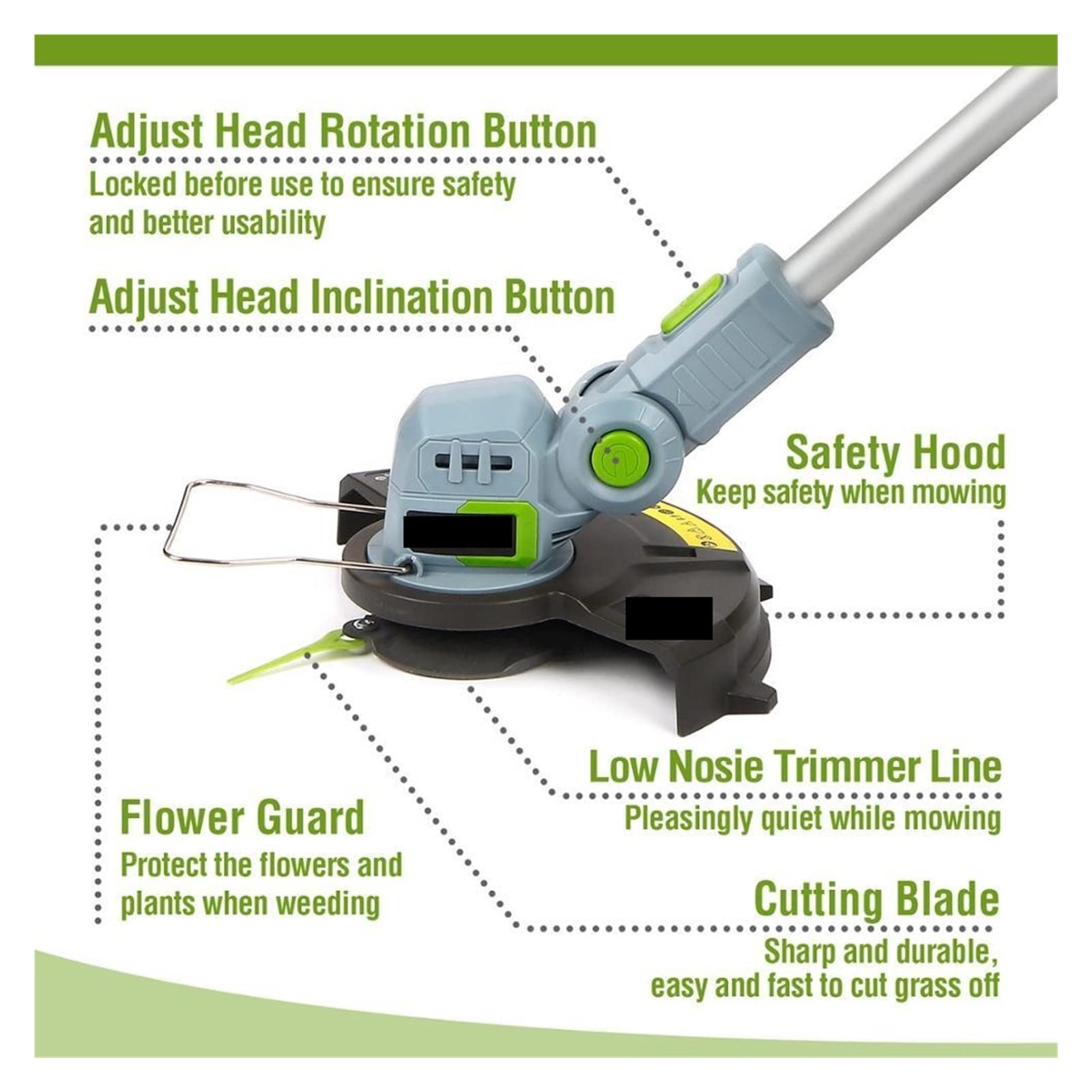 Cortasetos, Cortador de poda de jardín Tools20V Cortacésped eléctrico Cortacésped inalámbrico Cuerda de liberación automática con 20 cuchillas de repuesto