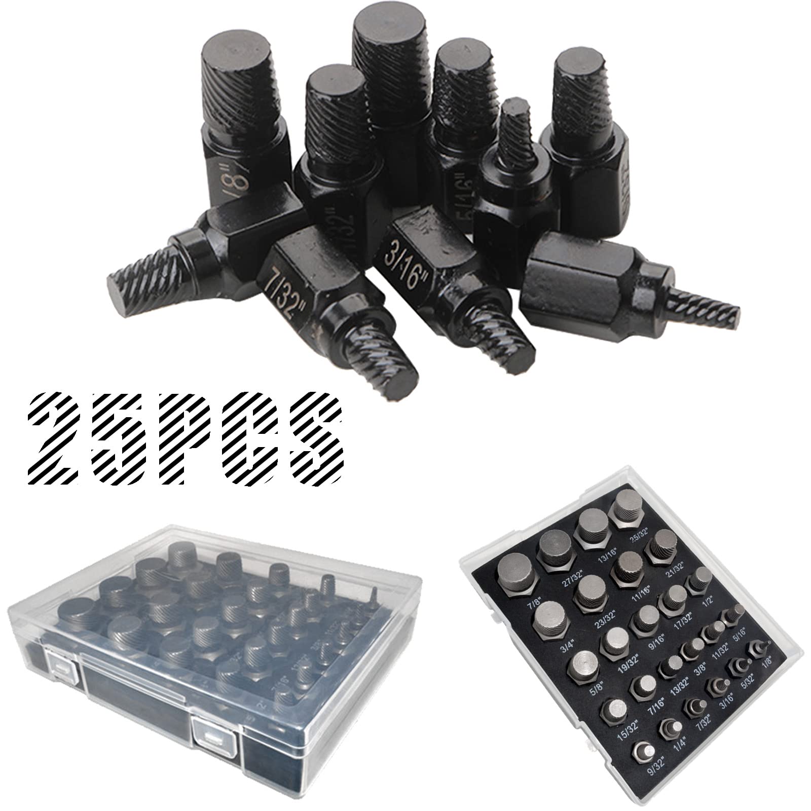 Screw Extractor Set Heavy Duty, Stripped Screw Removal Tool, 25PCS Screw and Bolt Extractor Set Easy Out Heavy-Duty Rocket Socket (25PCS Set)