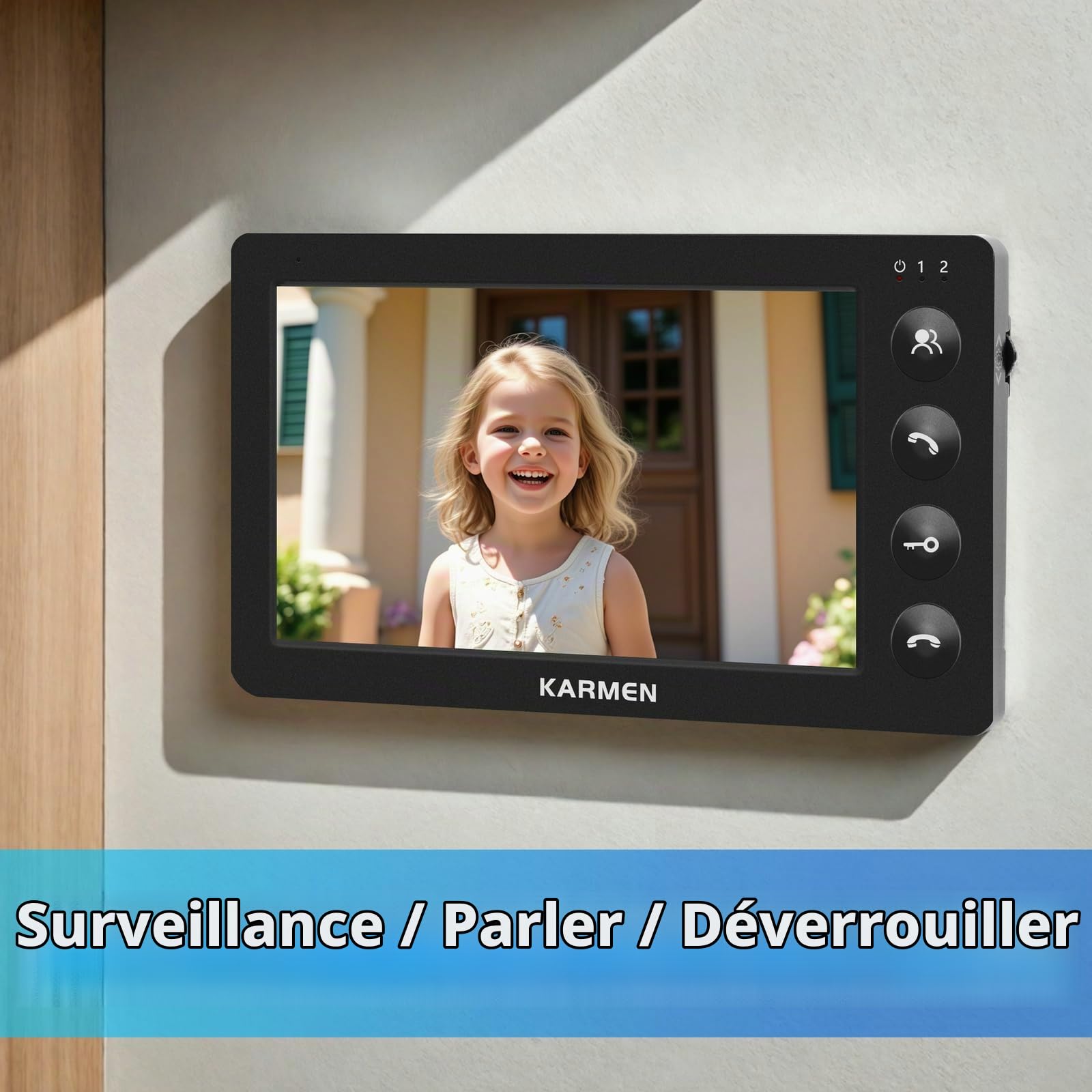 Karmen Interphone vidéo Filaire, Interphone de Porte, Extérieur étanche, Vision Nocturne Infrarouge, Parlant au Visiteur, Prend en Charge AC 100V-240V