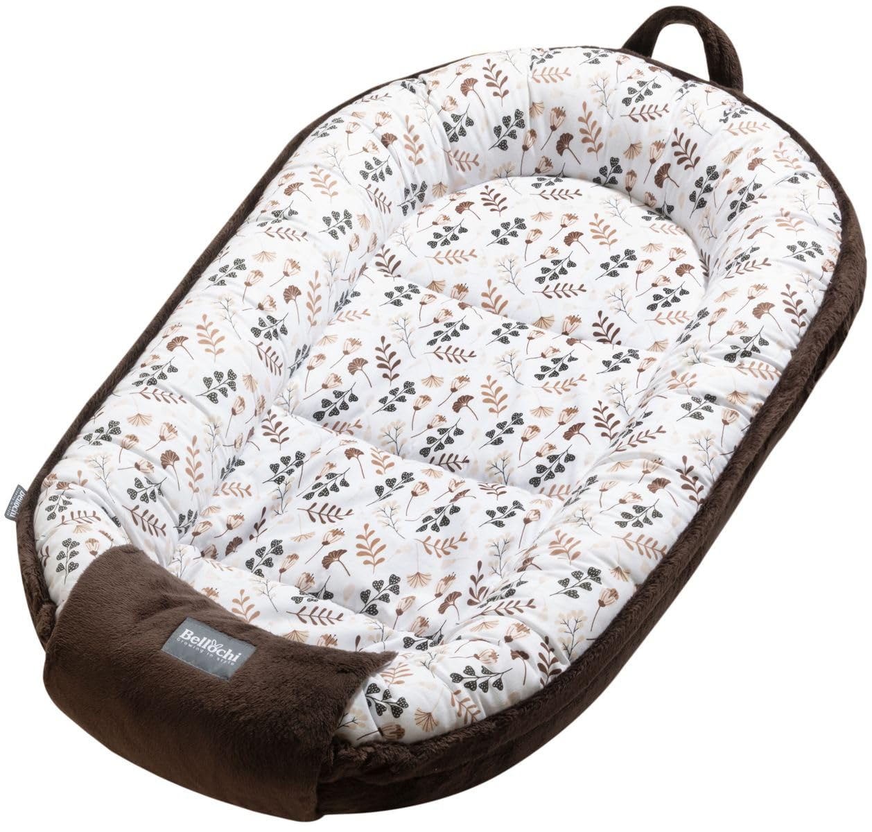 Bellochi Choco Arcadia Nid pour nouveau-né | Chaise longue | 100% coton | 90 x 60 x 12 cm – avec bords de protection | 0-9 mois | Choco Arcadia